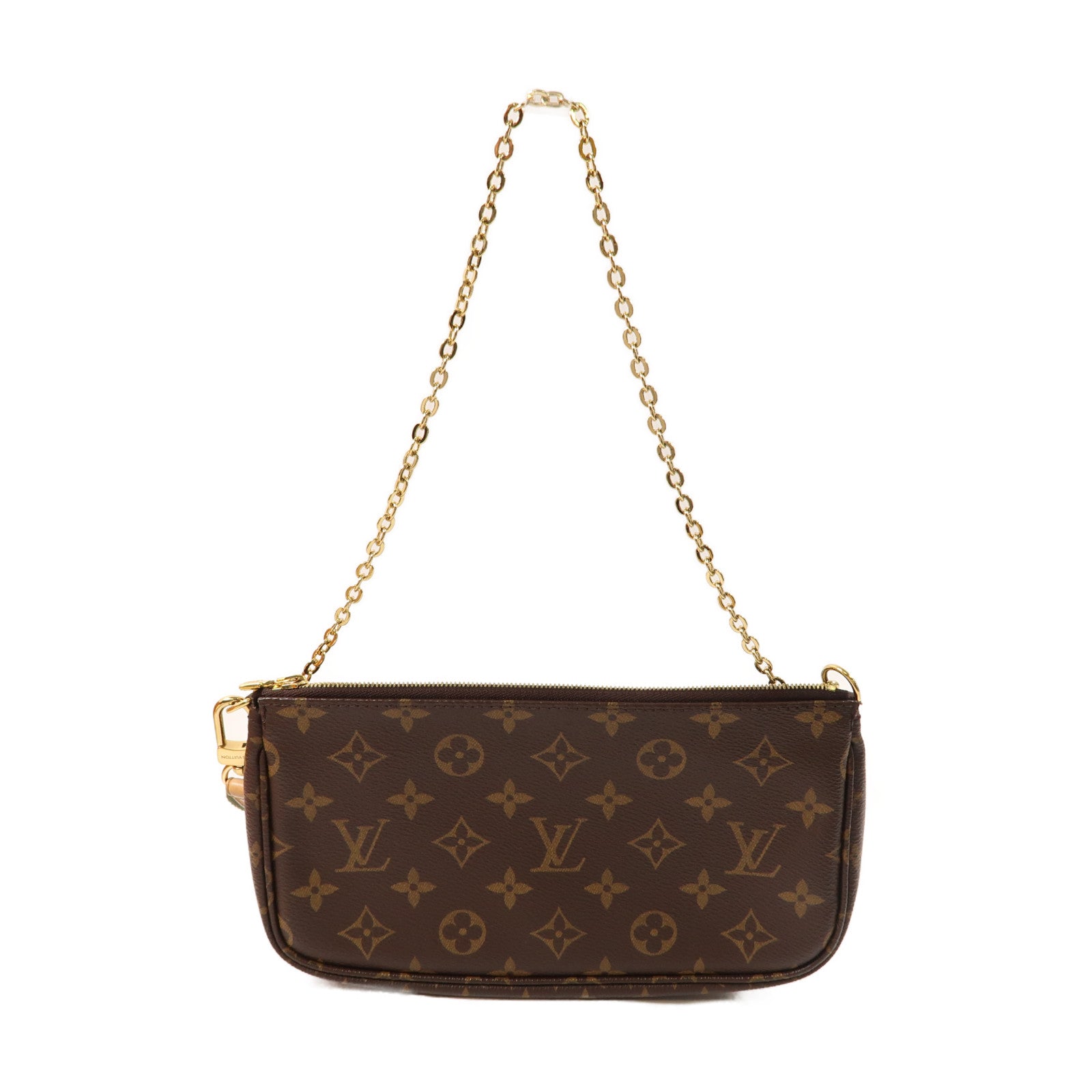 LOUIS VUITTON Monogram Multi Pochette Accessoires金扣肩背袋棕色