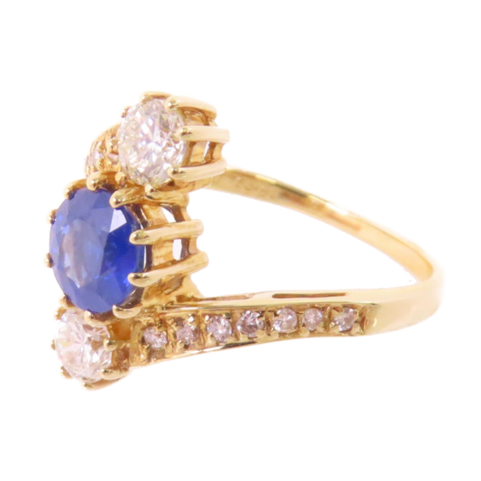 JEWELRY 18K黃金/0.90ct藍寶石/0.55ct鑽石Sapphire Diamond Ring戒指US#6