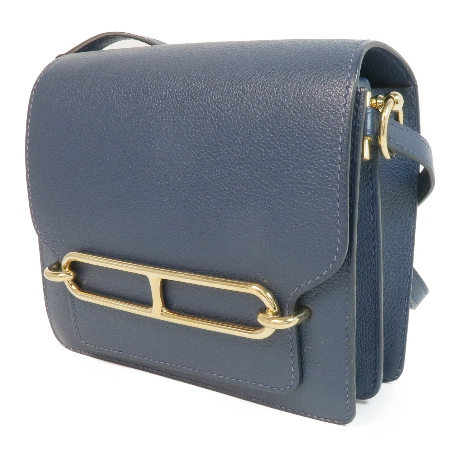 HERMES Evercolor皮革Mini Roulis金扣肩背袋Bleu Brighton