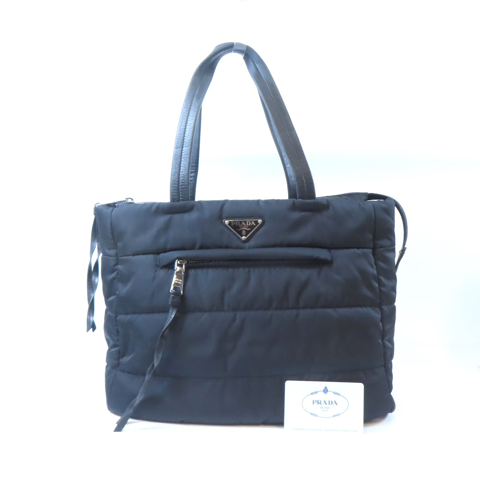 PRADA 【激減優惠】尼龍Tessuto Bomber銀扣手挽袋黑色