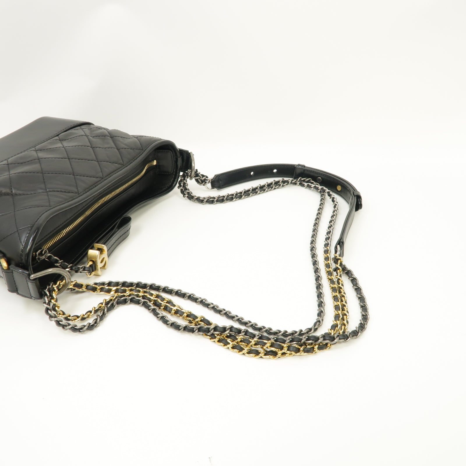 CHANEL 【清倉大減價】菱格牛皮皮革Gabrielle金銀扣鏈帶肩背袋黑色