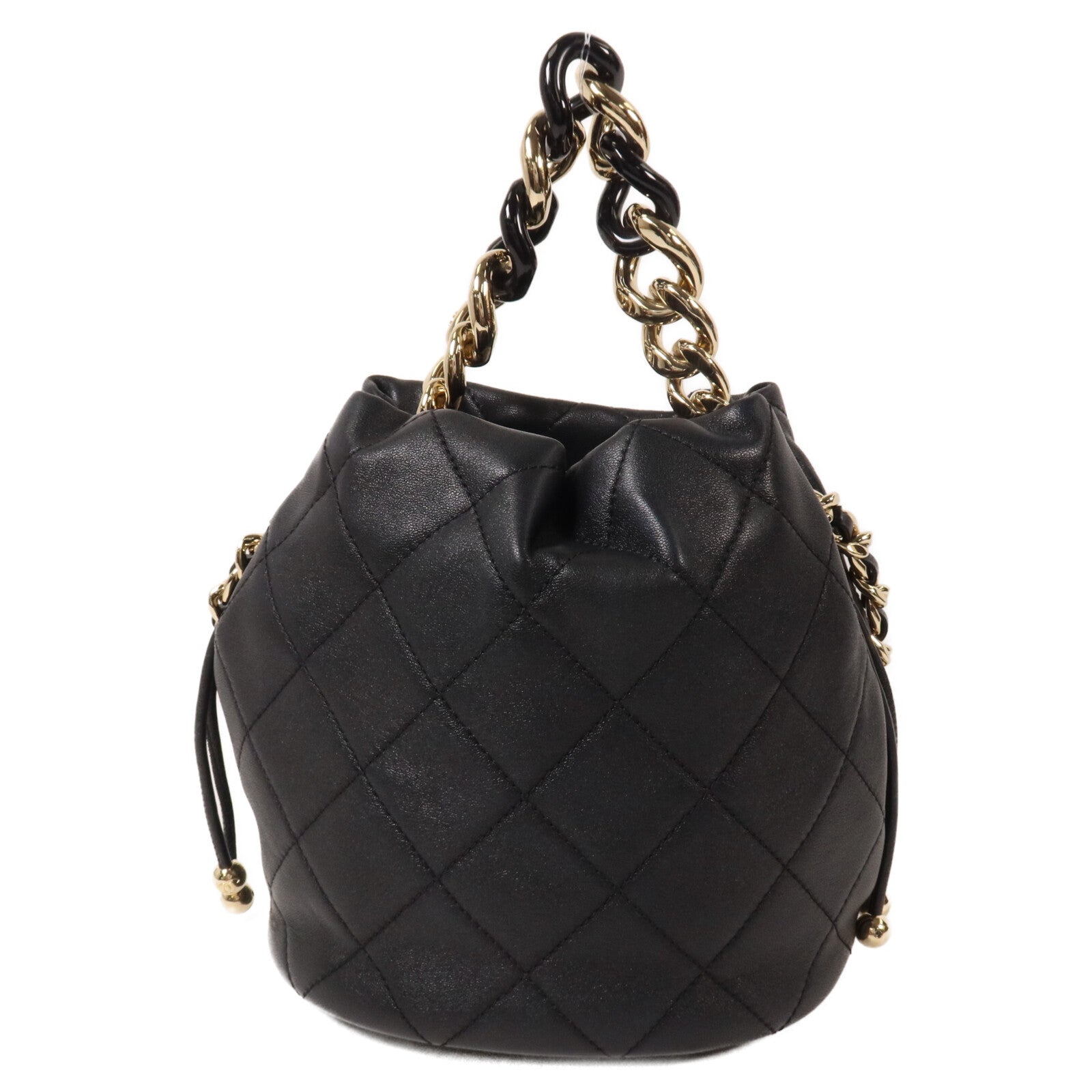 CHANEL 牛皮皮革Bucket Bag鏈帶手挽肩背兩用袋
