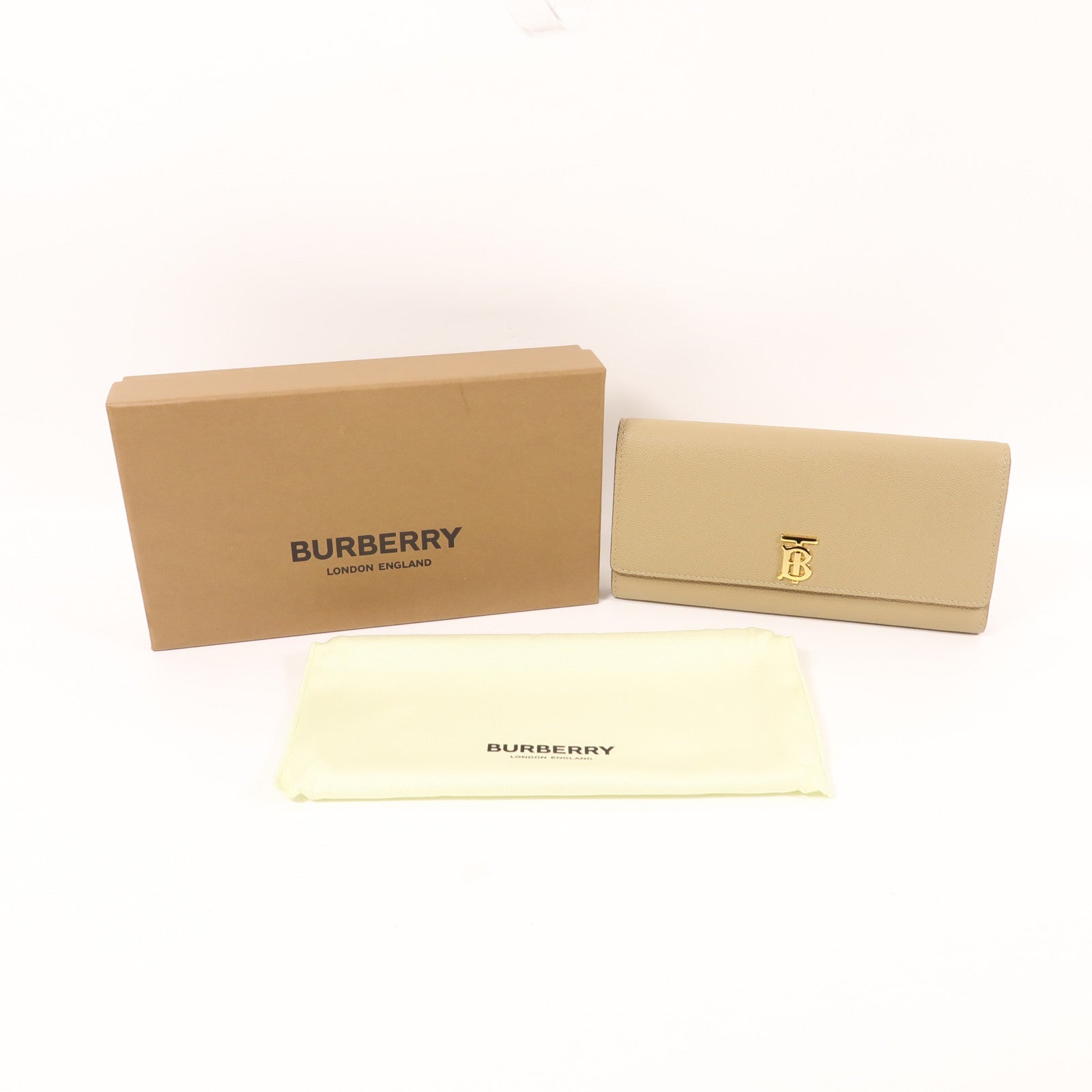 BURBERRY GHW Long Wallet Calfskin Leather Khaki