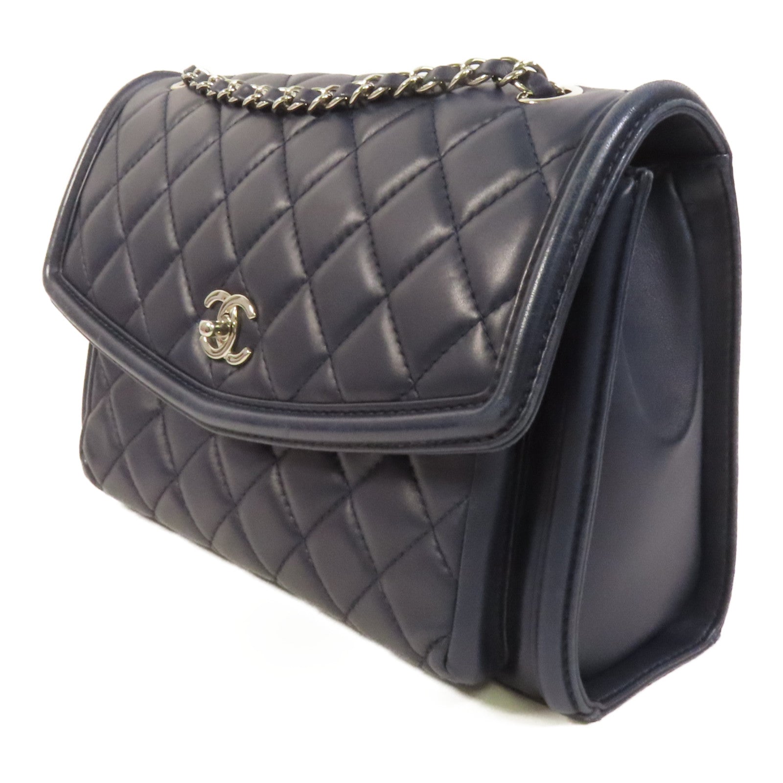 CHANEL 羊皮皮革Chain Shoulder銀扣鏈帶肩背袋