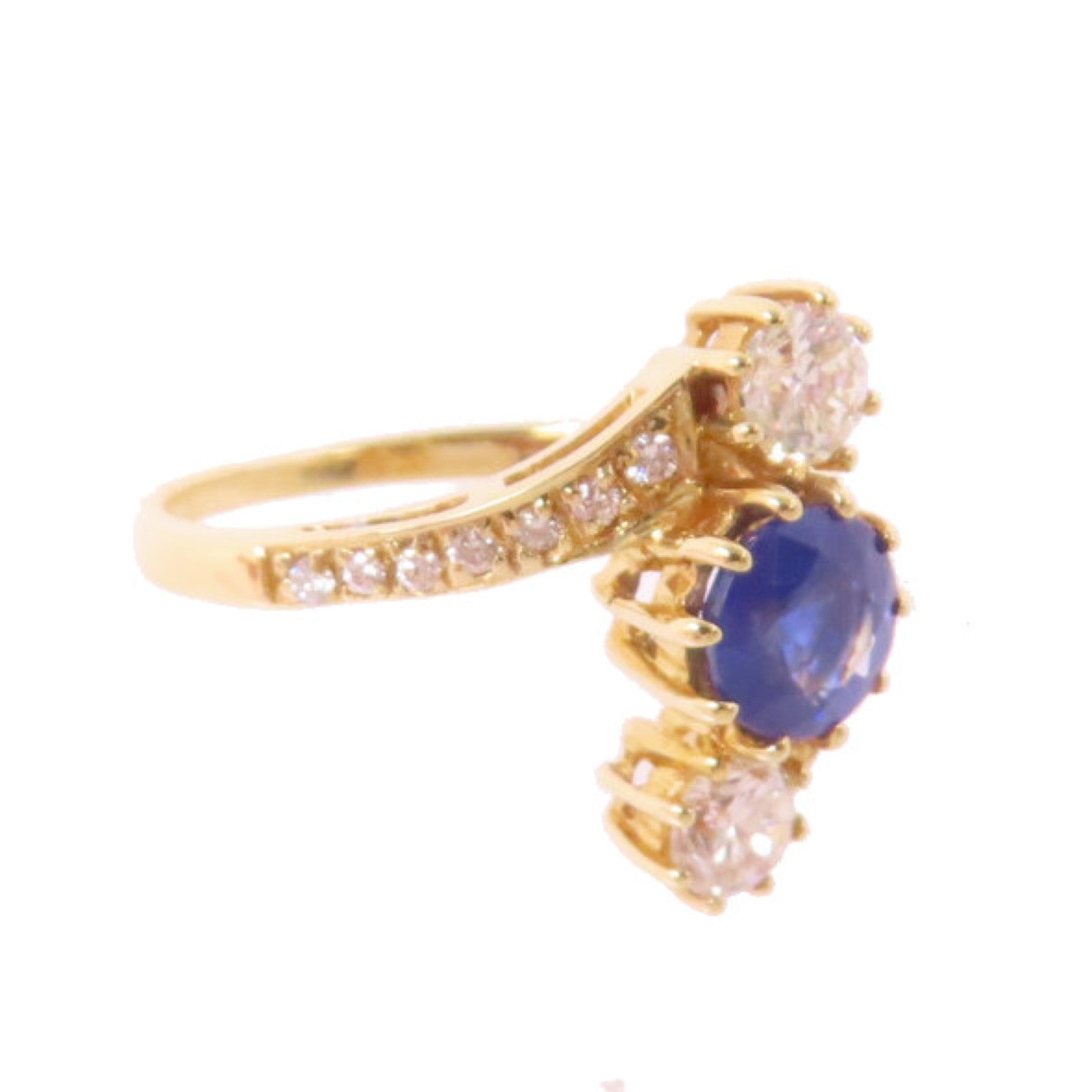 JEWELRY 18K黃金/0.90ct藍寶石/0.55ct鑽石Sapphire Diamond Ring戒指US#6