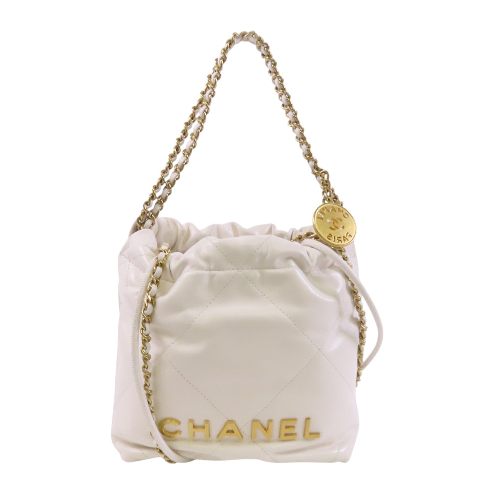 CHANEL 【激減優惠】牛皮皮革Mini 22金扣鏈帶手挽肩背兩用袋