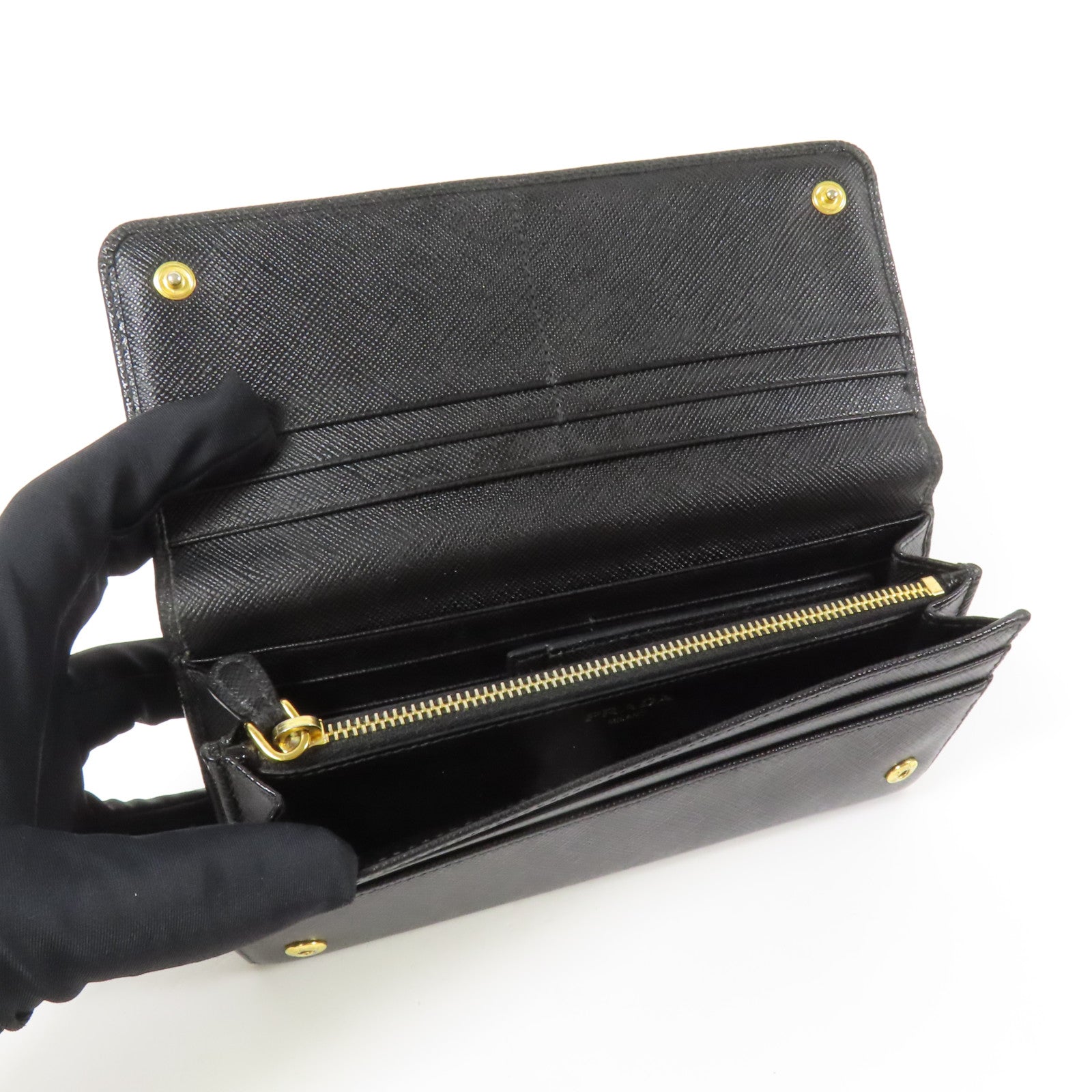 PRADA 牛皮皮革Long Wallet金扣長1錢包