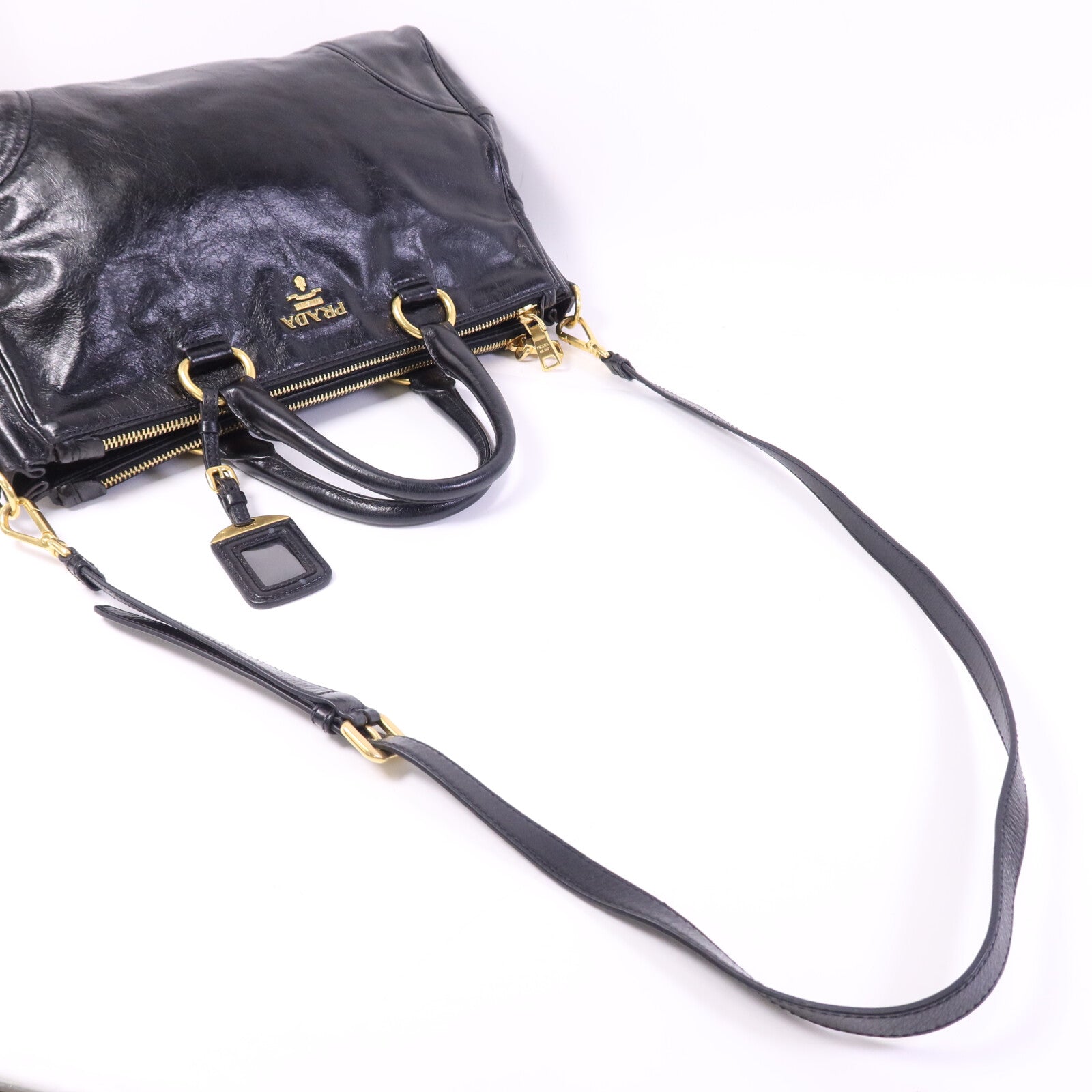 PRADA 牛皮皮革2way Shoulder金扣手挽肩背兩用袋