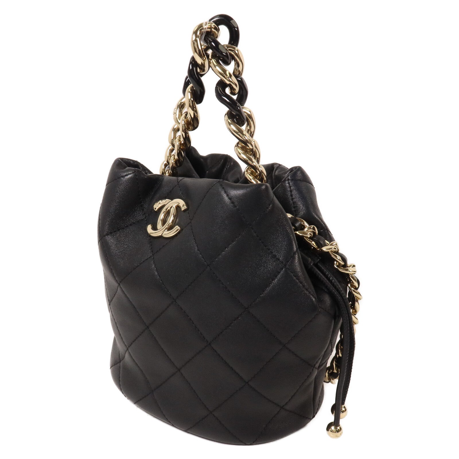 CHANEL 牛皮皮革Bucket Bag鏈帶手挽肩背兩用袋