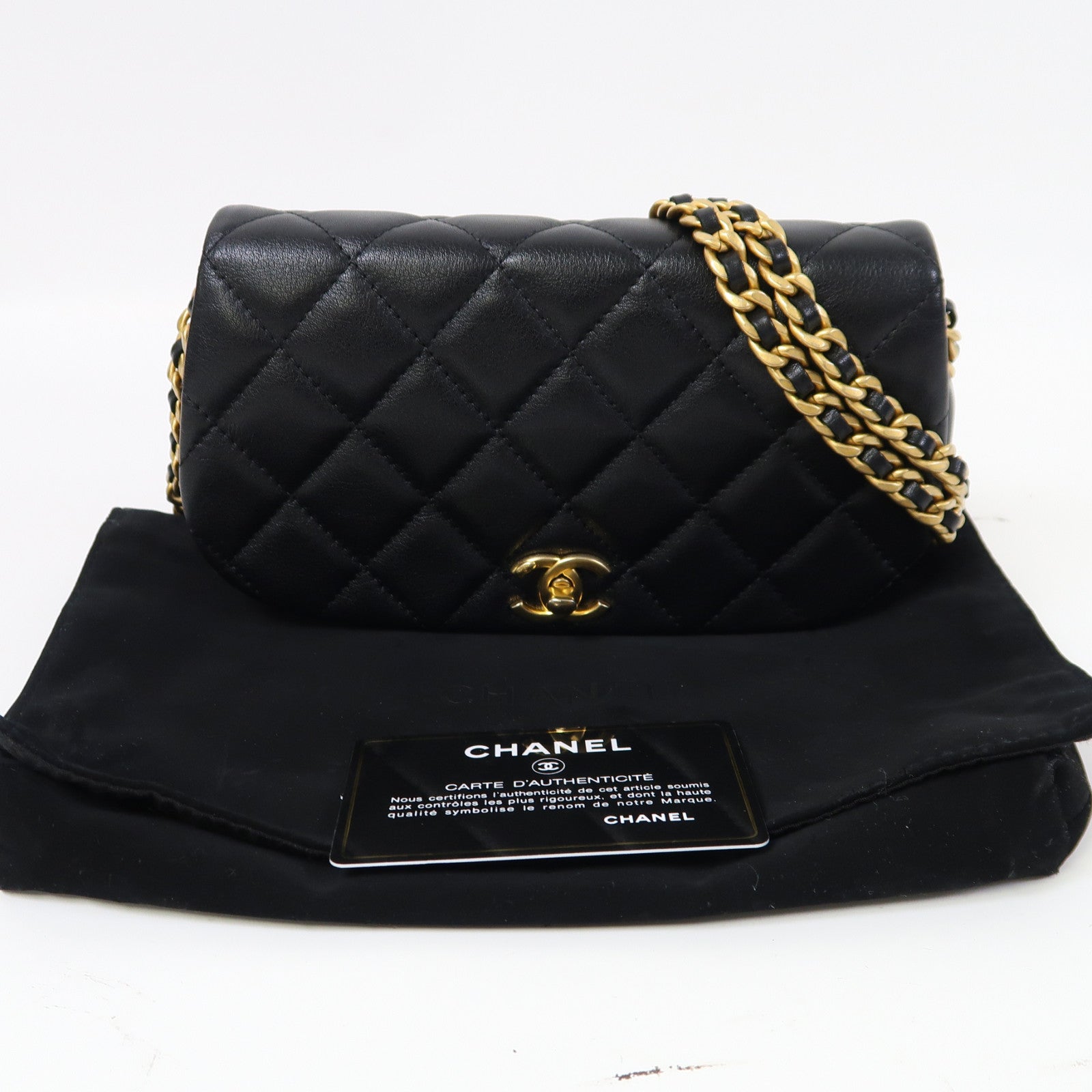CHANEL 【激減優惠】菱格牛皮皮革Chain Shoulder金扣鏈帶肩背袋黑色