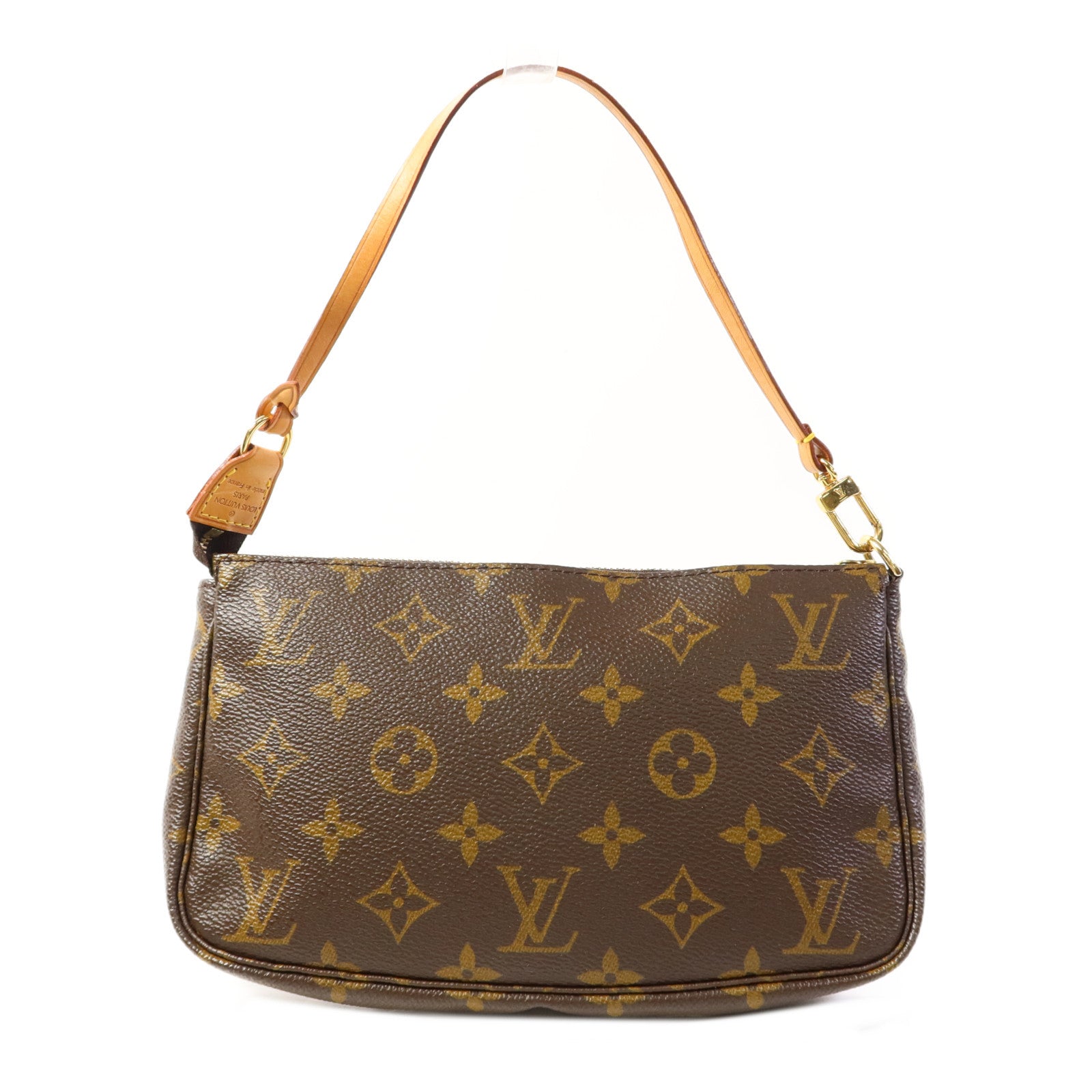LOUIS VUITTON Monogram Pochette Accessoires金扣手挽袋棕色