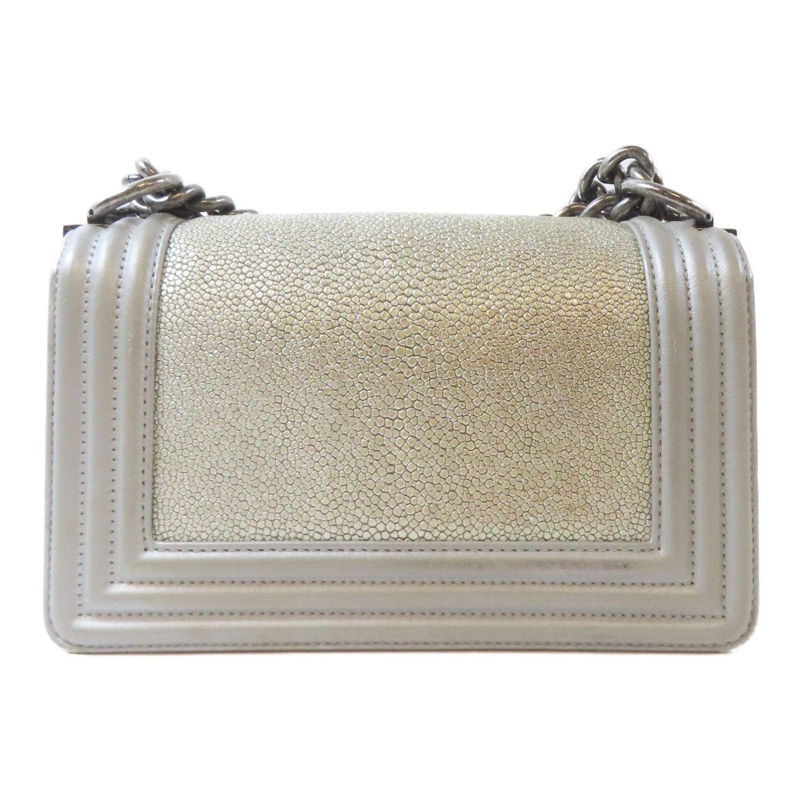 CHANEL 【激減優惠】皮革/Stingray Chanel Boy 20黑扣鏈帶肩背袋銀色