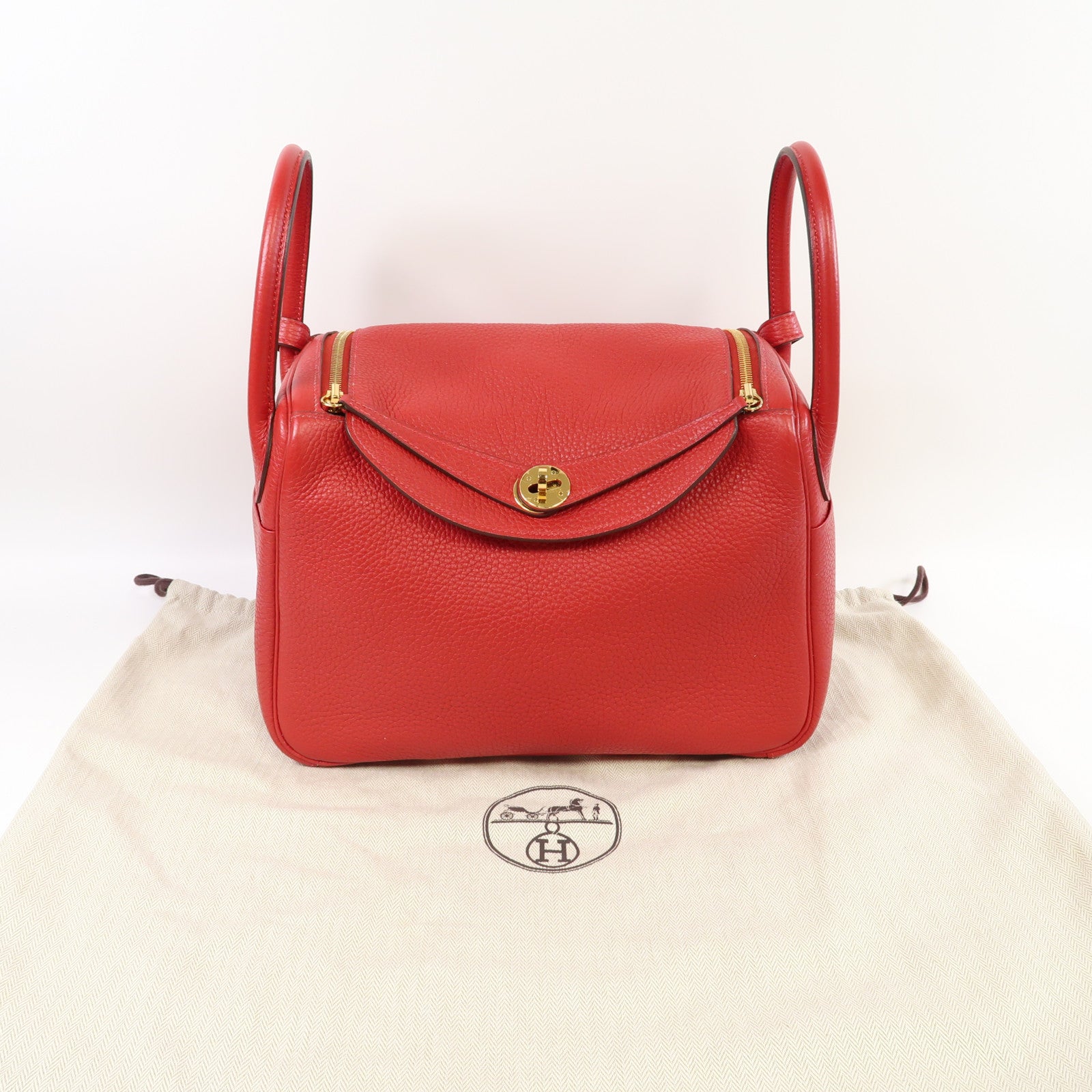 HERMES Clemence皮革Lindy 30金扣手挽肩背兩用袋法拉利紅色