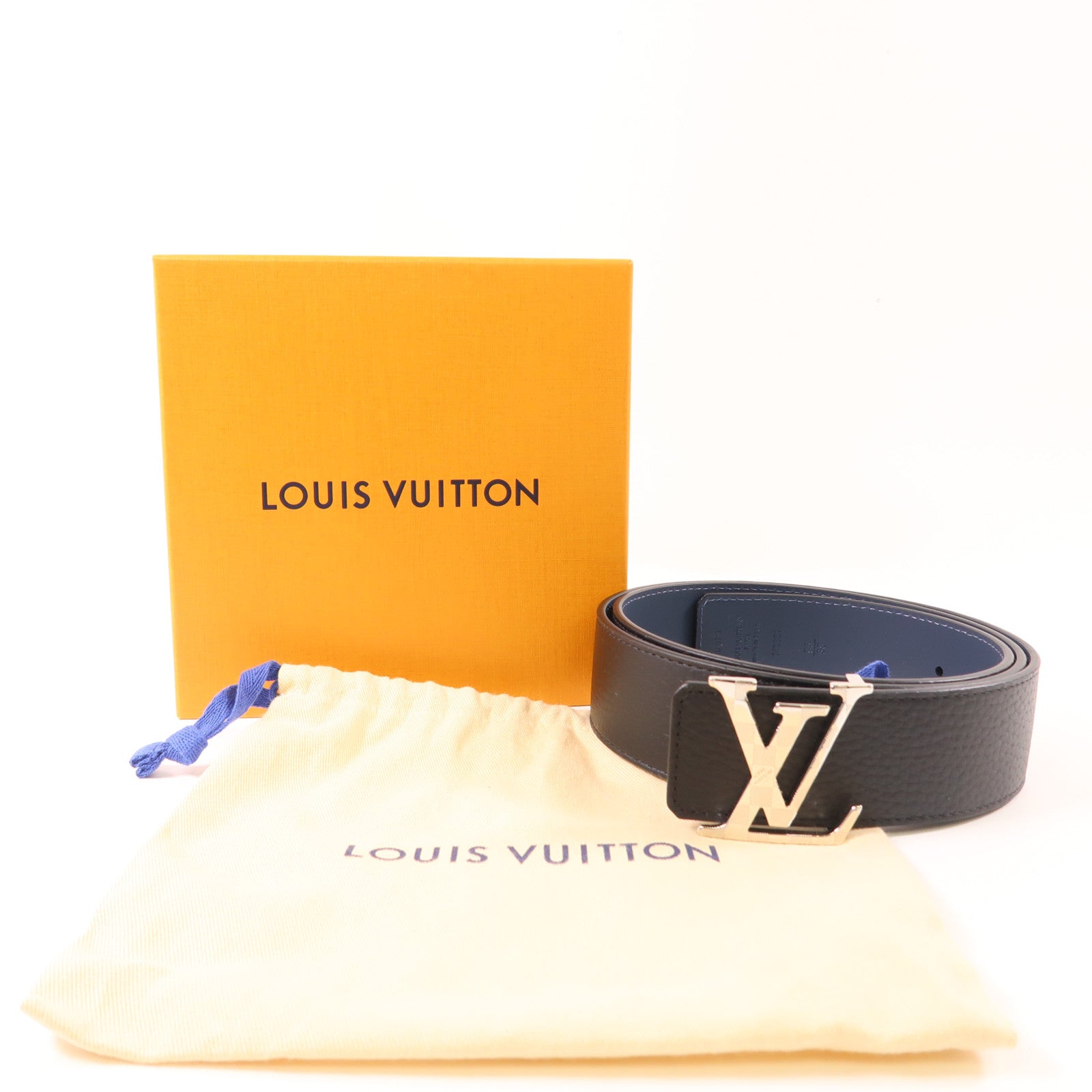 LOUIS VUITTON Damier Belt 95cm銀扣皮帶