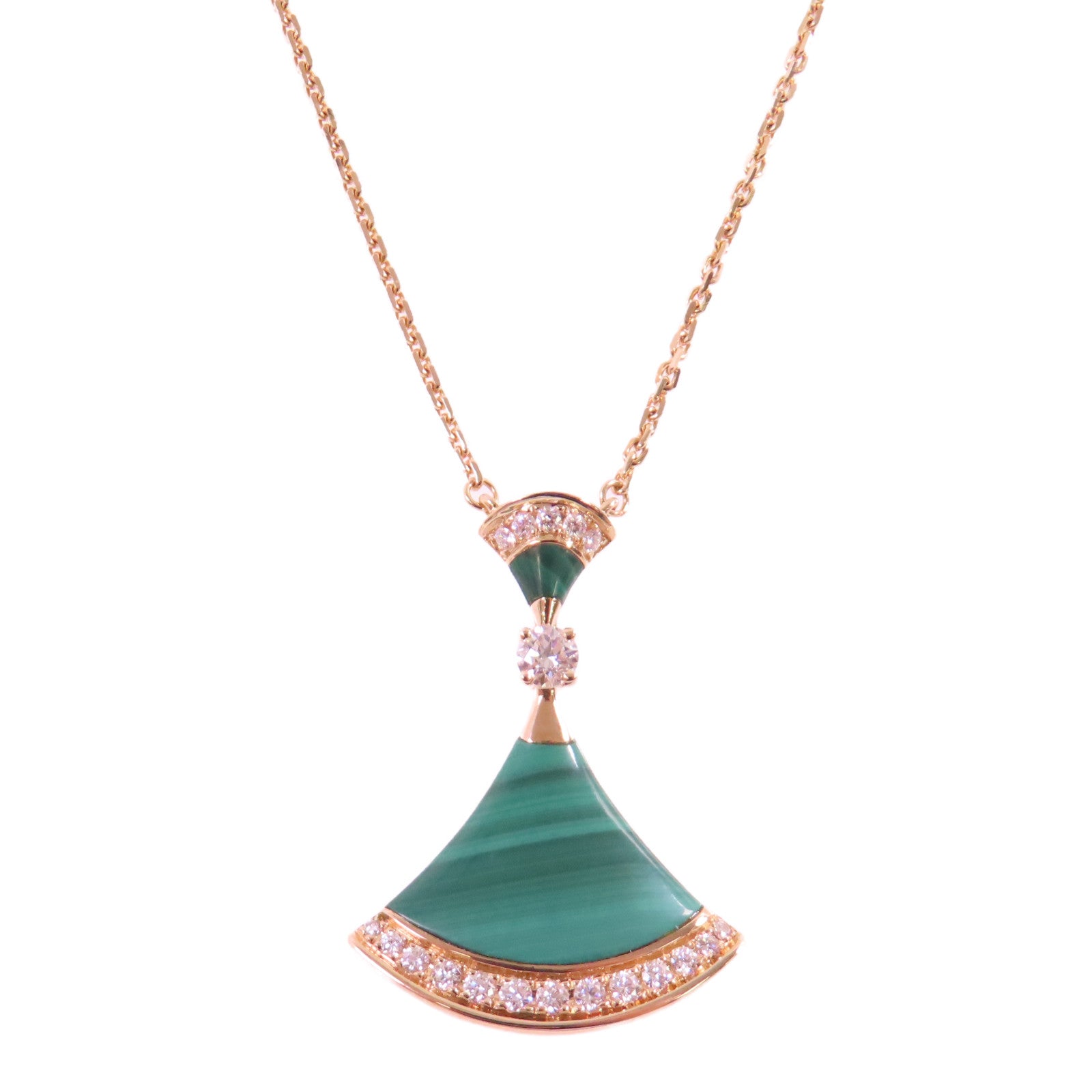 BVLGARI 18K玫瑰金/孔雀石/鑽石Divas's Dream Necklace銀扣項鏈