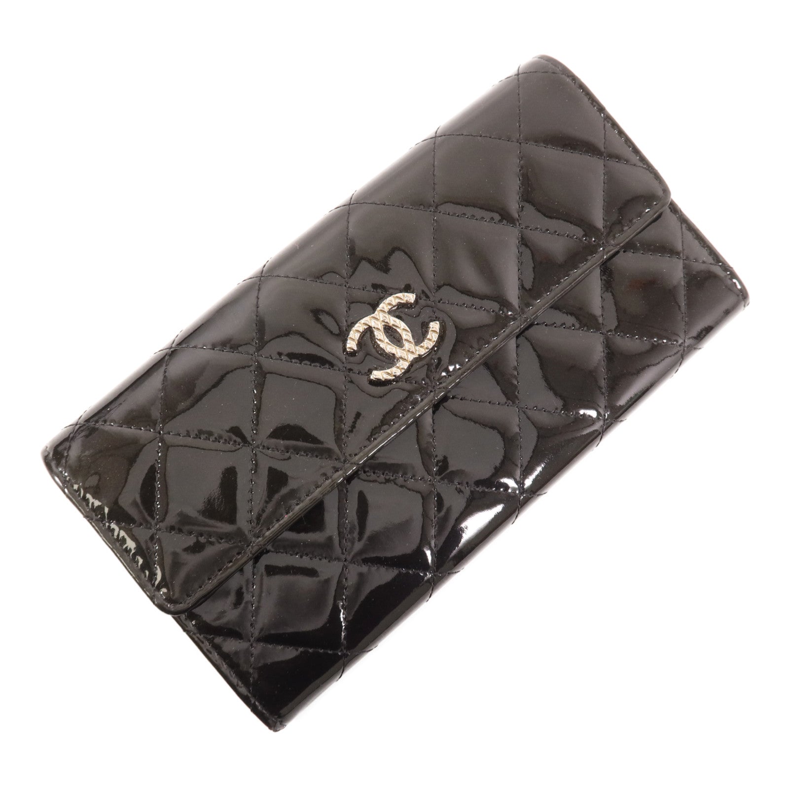 CHANEL 漆皮皮革Long Wallet銀扣長錢包