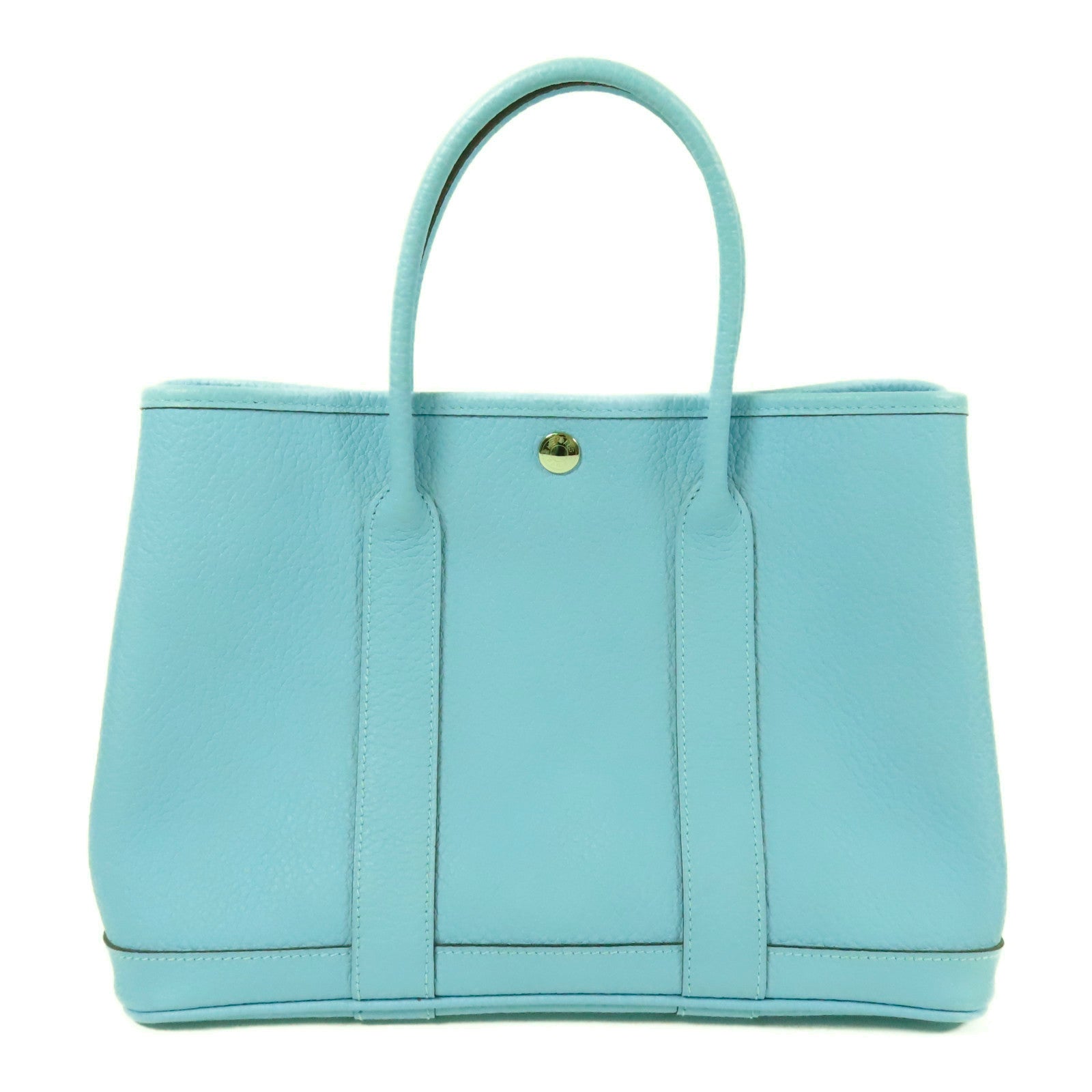 HERMES Country皮革Garden Party TPM銀扣手挽袋Bleu Atoll