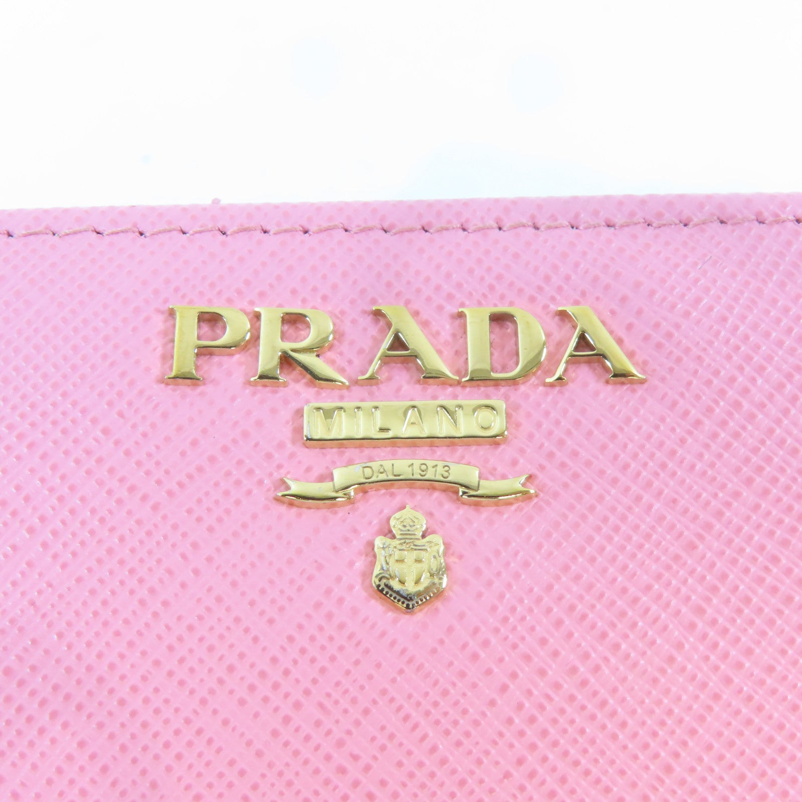 PRADA Saffiano皮革Bifold Wallet金扣錢包粉紅色
