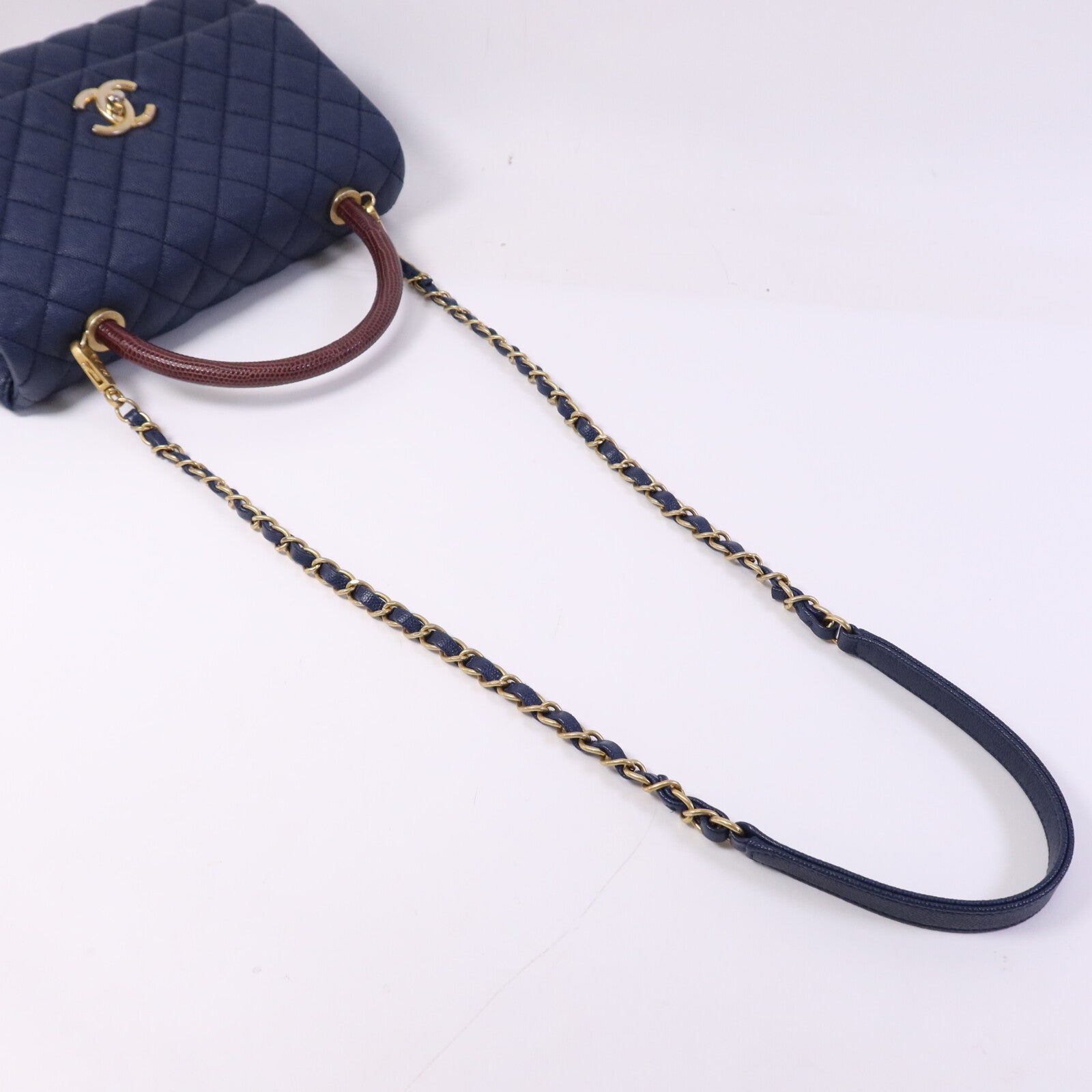CHANEL 牛皮/蜥蜴皮革Coco Handle Medium金扣手挽肩背兩用袋