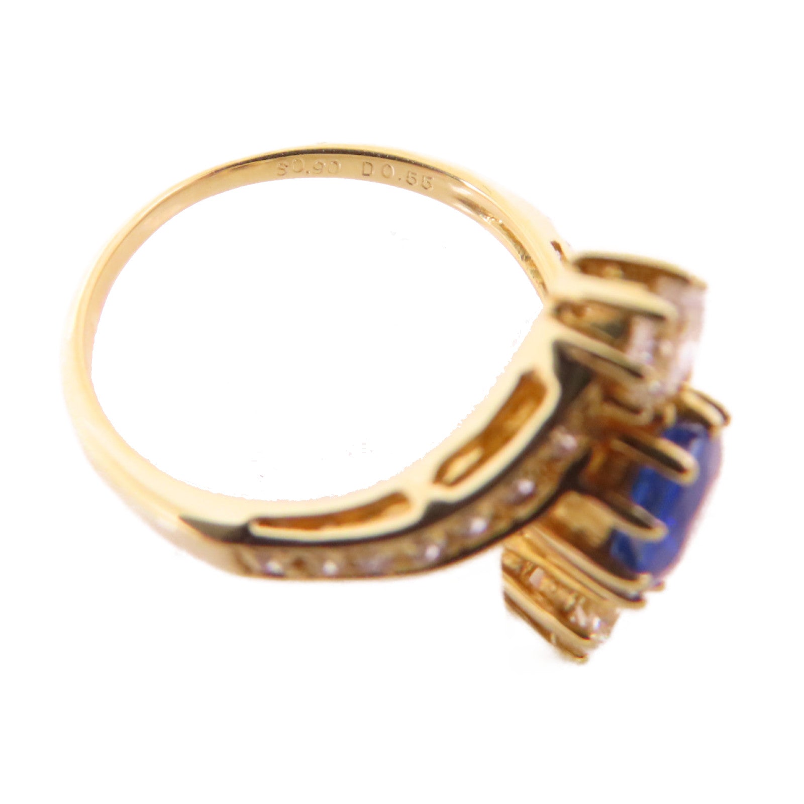 JEWELRY 18K黃金/0.90ct藍寶石/0.55ct鑽石Sapphire Diamond Ring戒指US#6