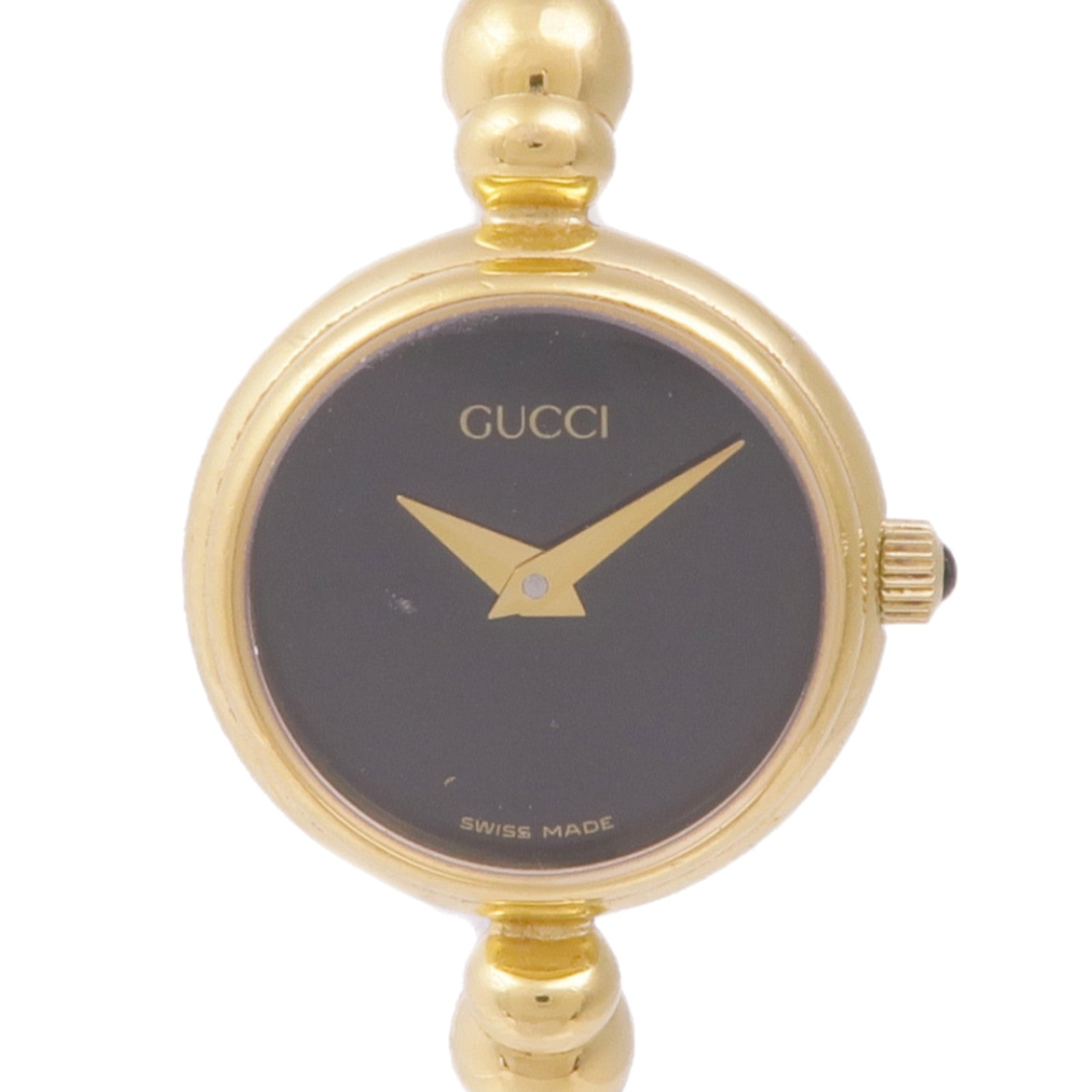 GUCCI Black Dial Gold Bangle Watch 27002.L