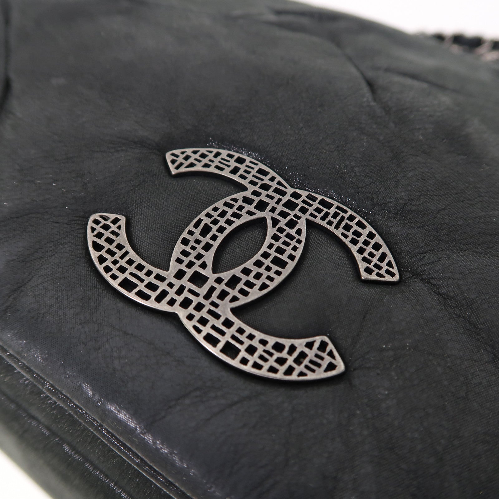 CHANEL 【激減優惠】皮革Chain Shoulder銀扣鏈帶肩背袋灰色