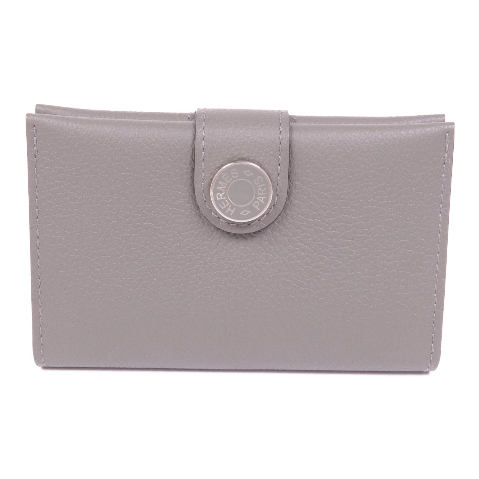 HERMES Evercolor皮革Porte-Cartes銀扣卡片套Gris Meyer