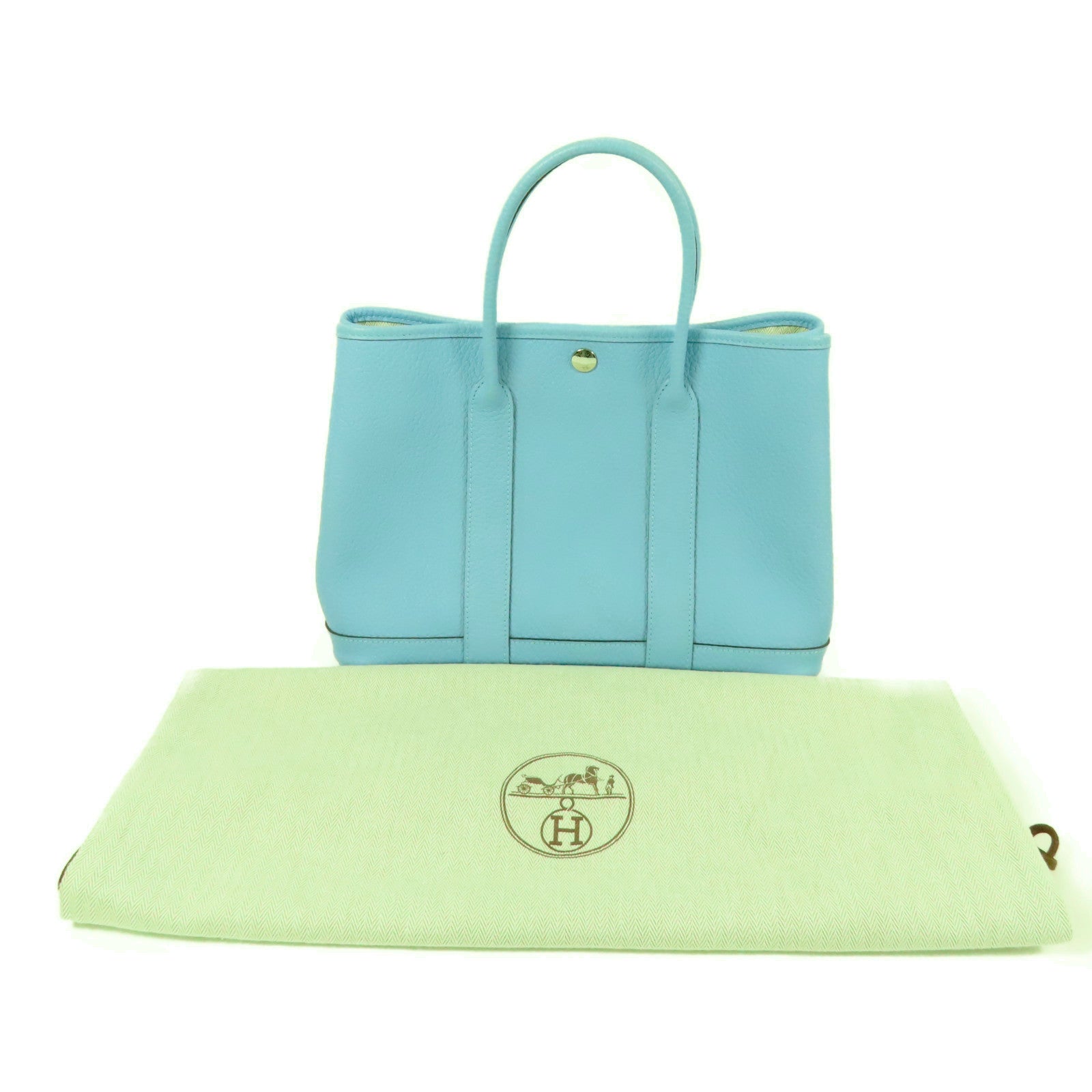 HERMES Country皮革Garden Party TPM銀扣手挽袋Bleu Atoll
