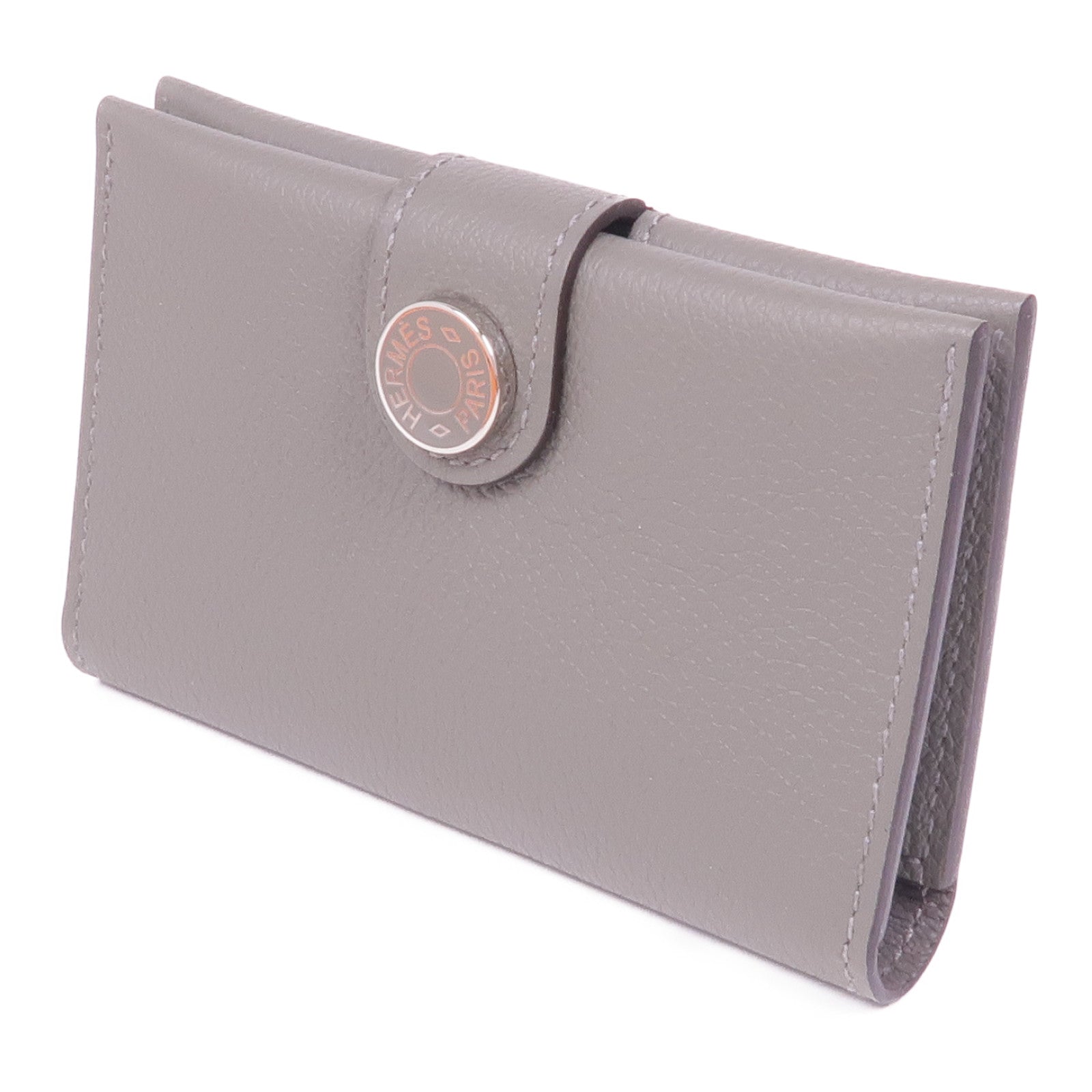 HERMES Evercolor皮革Porte-Cartes銀扣卡片套Gris Meyer