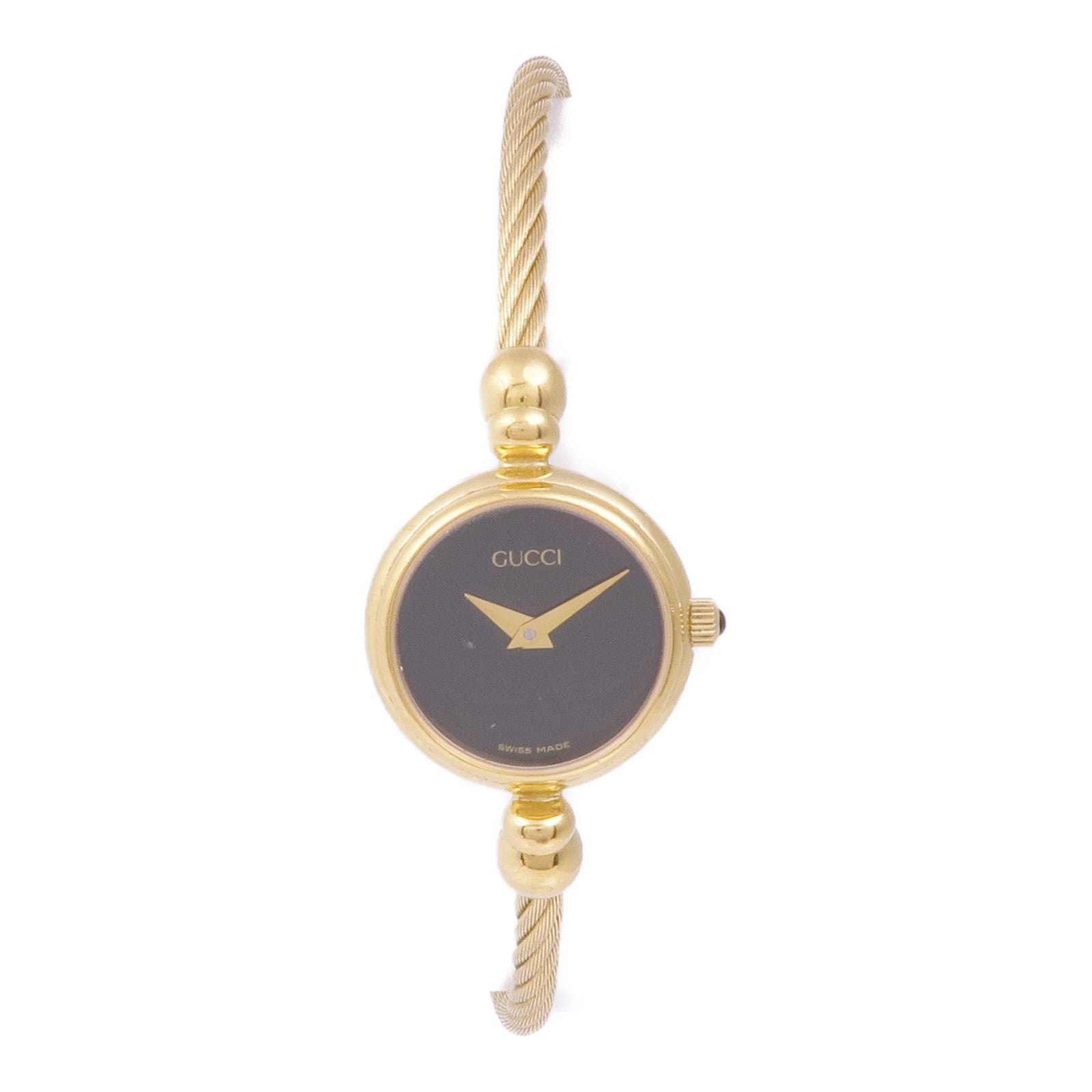 GUCCI Black Dial Gold Bangle Watch 27002.L