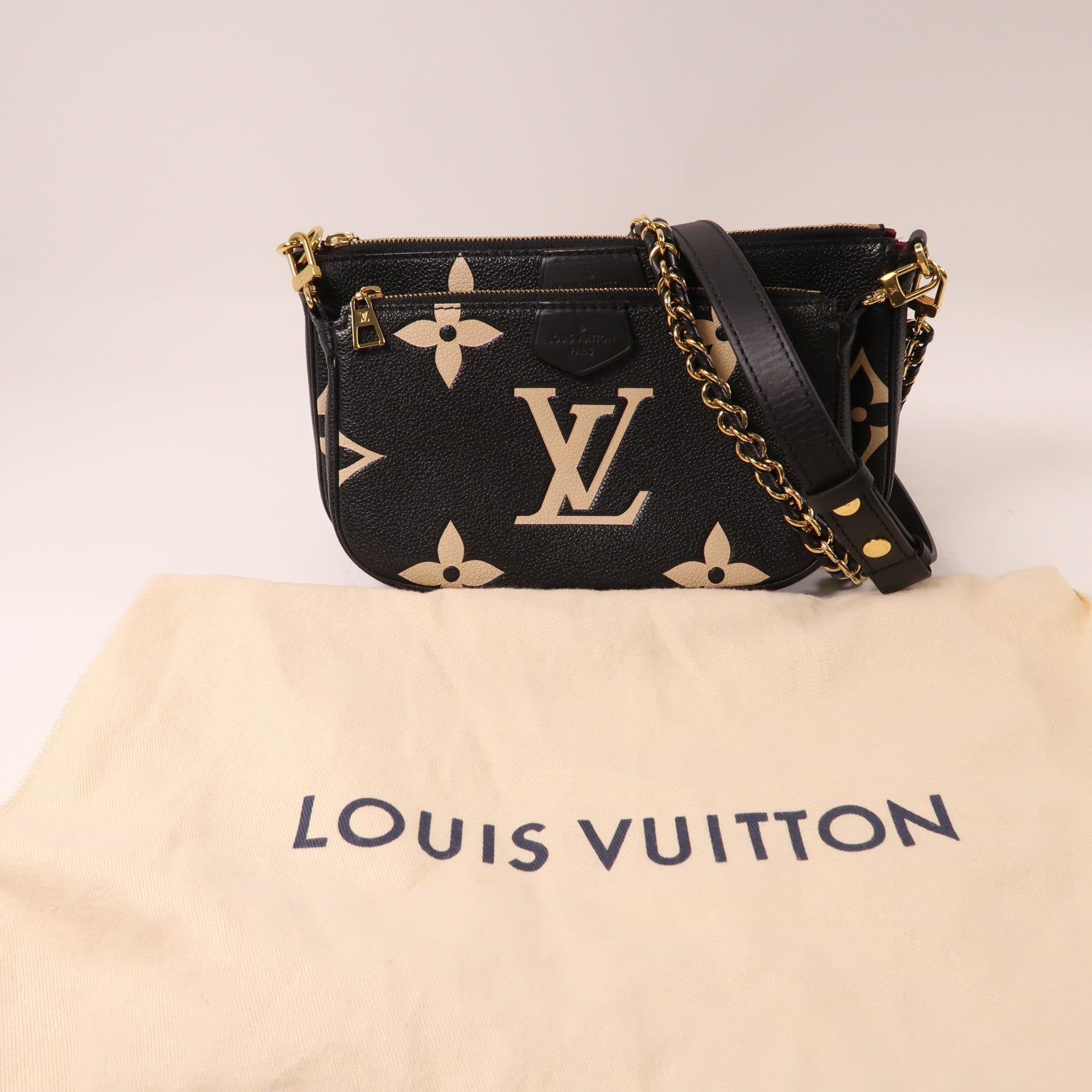 LOUIS VUITTON Monogram Empreinte Multi Pochette Accessoires金扣肩背袋黑色