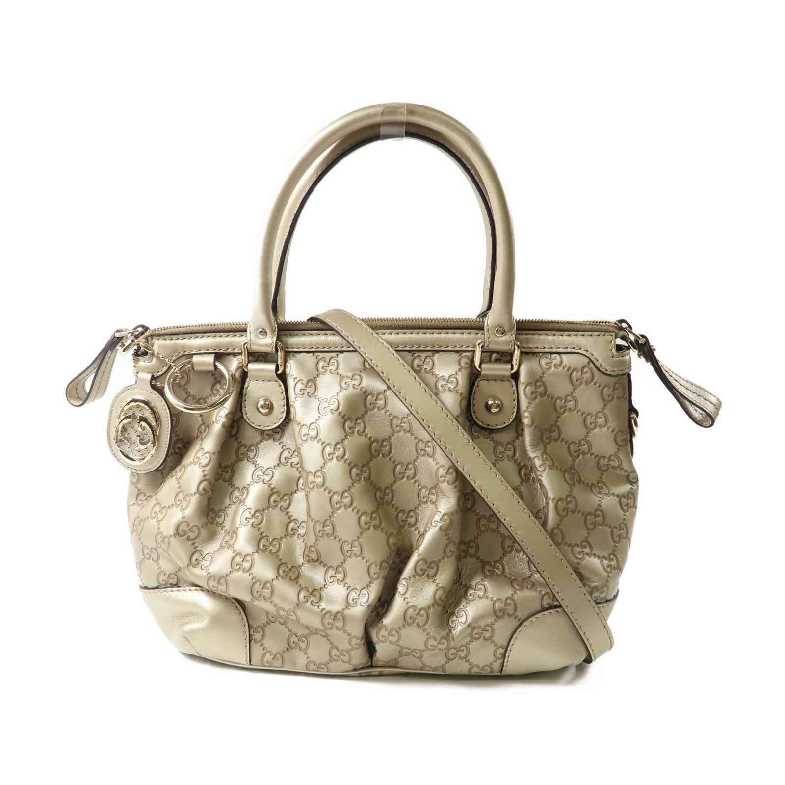 GUCCI 牛皮皮革2 Way Shoulder金扣手挽肩背兩用袋金色