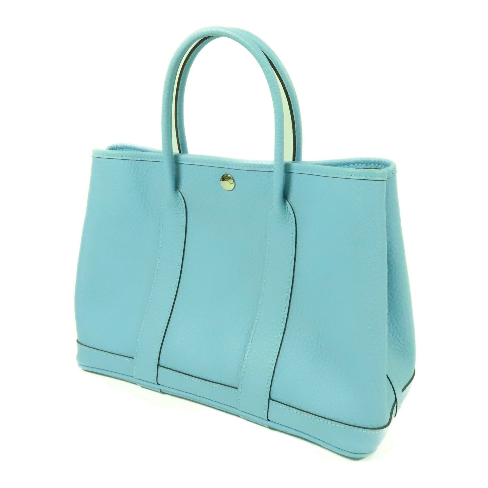 HERMES Country皮革Garden Party TPM銀扣手挽袋Bleu Atoll