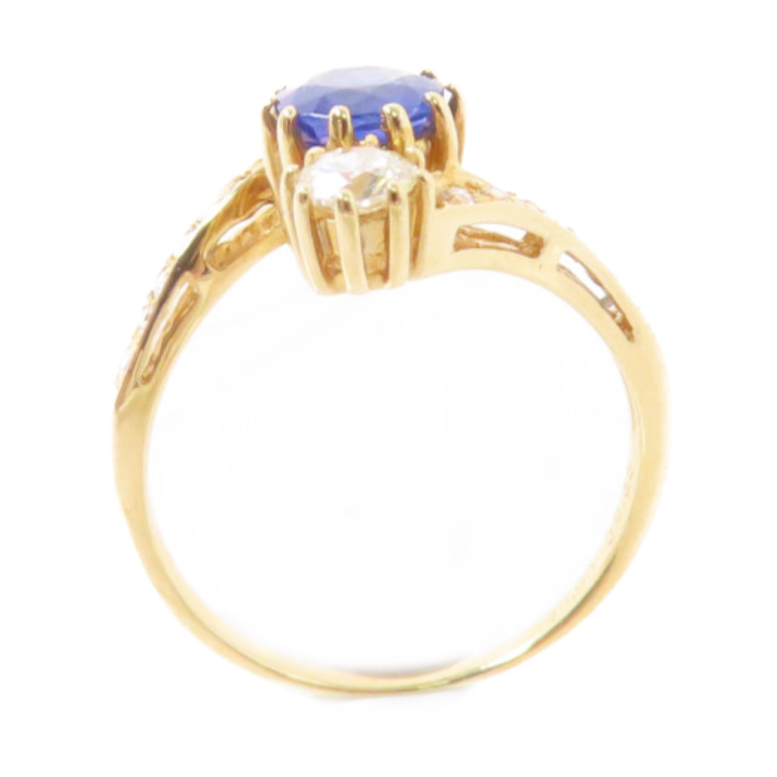 JEWELRY 18K黃金/0.90ct藍寶石/0.55ct鑽石Sapphire Diamond Ring戒指US#6