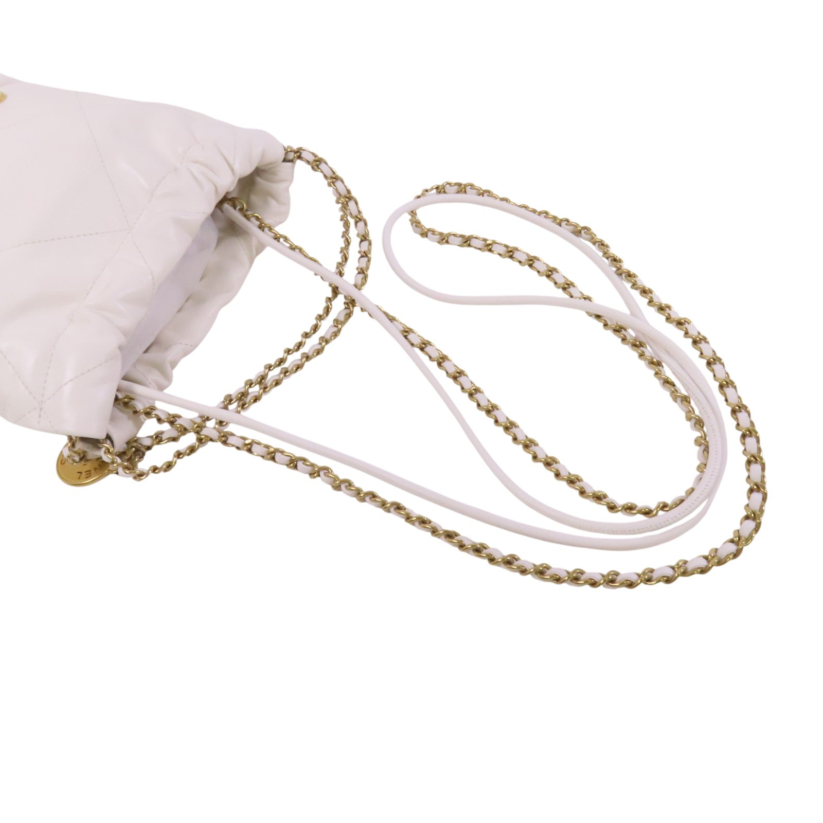 CHANEL 牛皮皮革Mini 22金扣鏈帶手挽肩背兩用袋