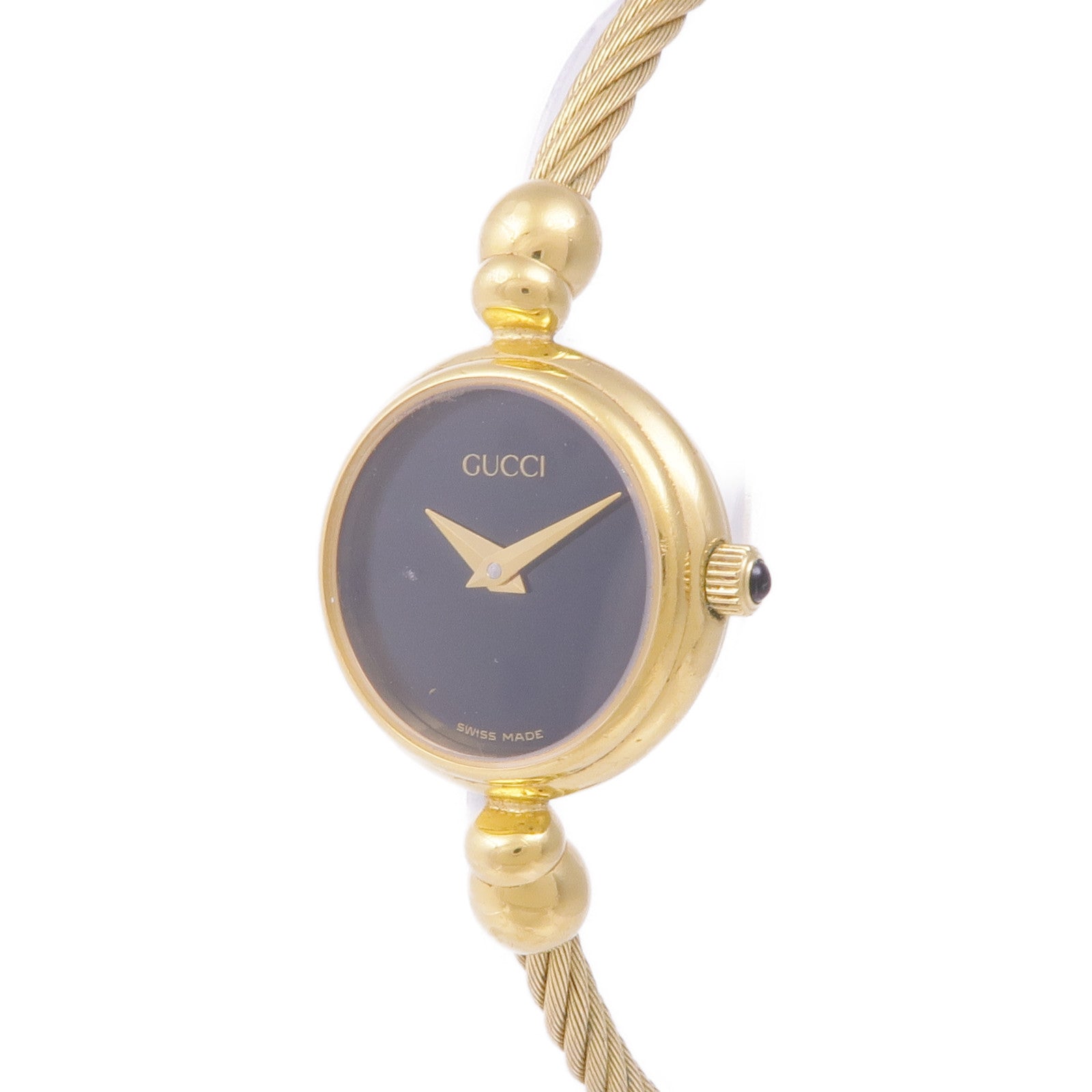 GUCCI Black Dial Gold Bangle Watch 27002.L