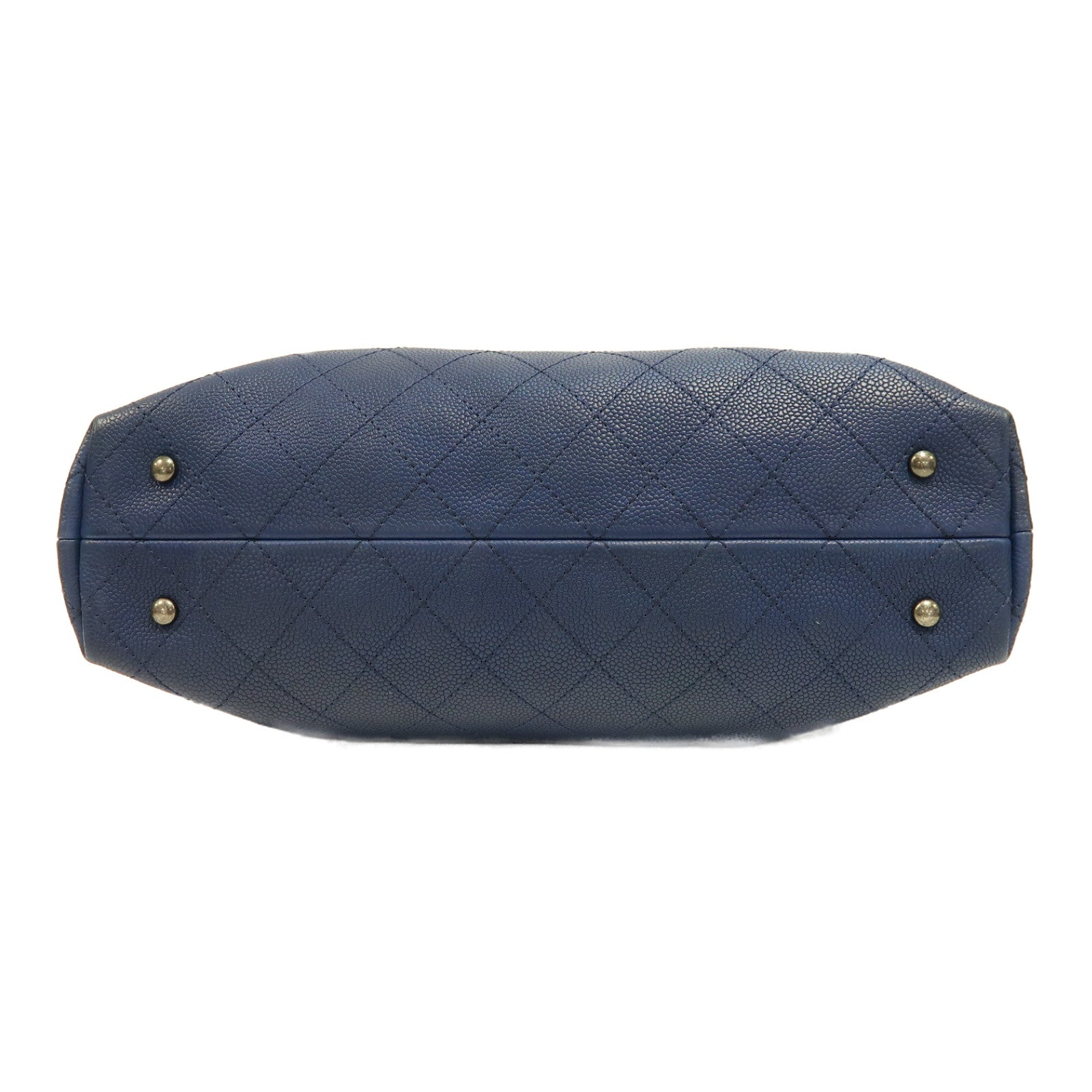 CHANEL 菱格皮革2way Shoulder Bag銀扣鏈帶手挽肩背兩用袋深藍色