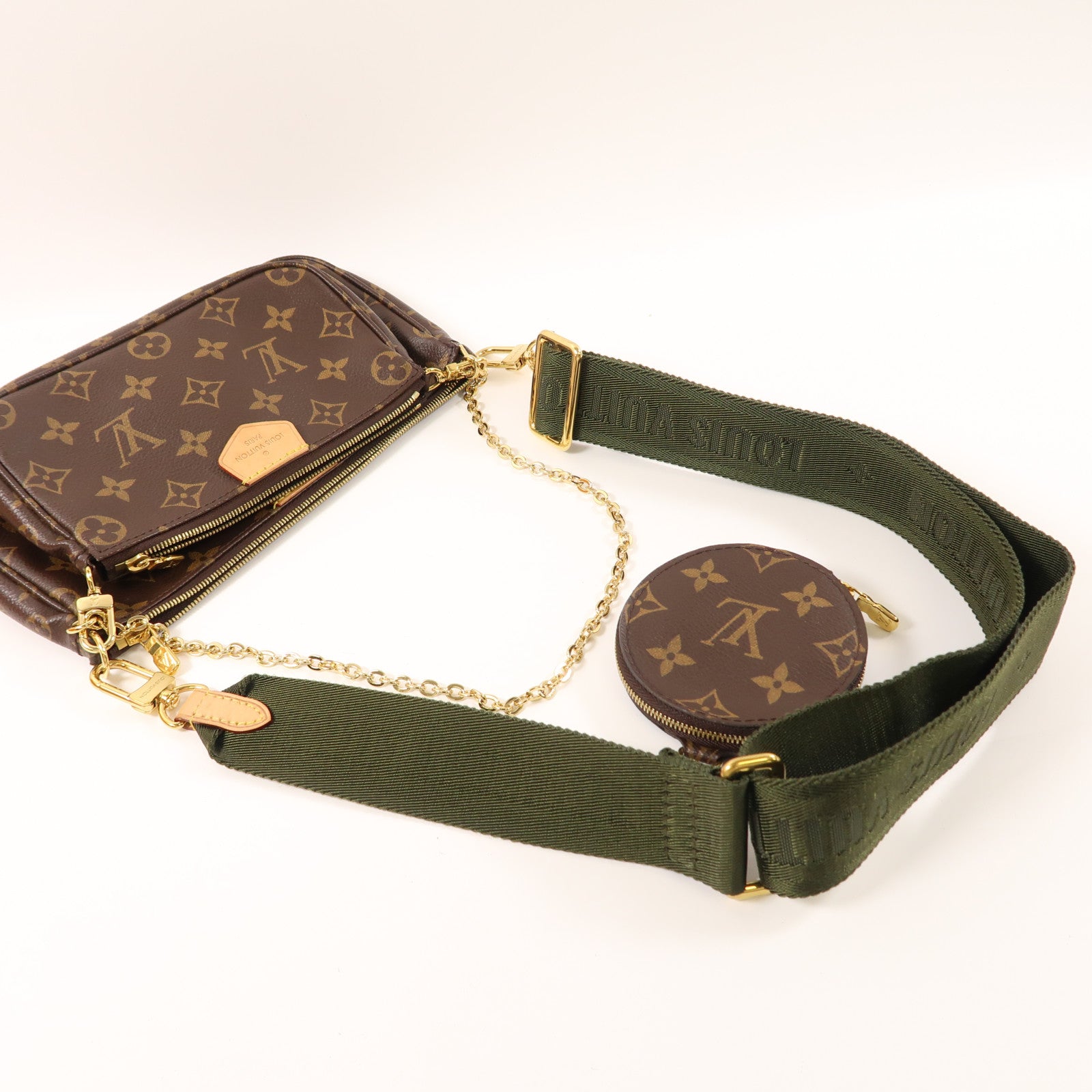 LOUIS VUITTON Monogram Multi Pochette Accessoires金扣肩背袋棕色