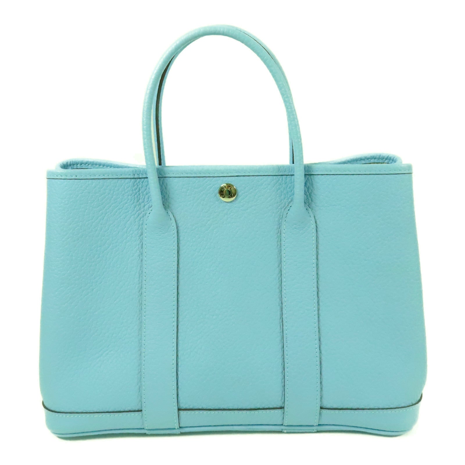 HERMES Country皮革Garden Party TPM銀扣手挽袋Bleu Atoll