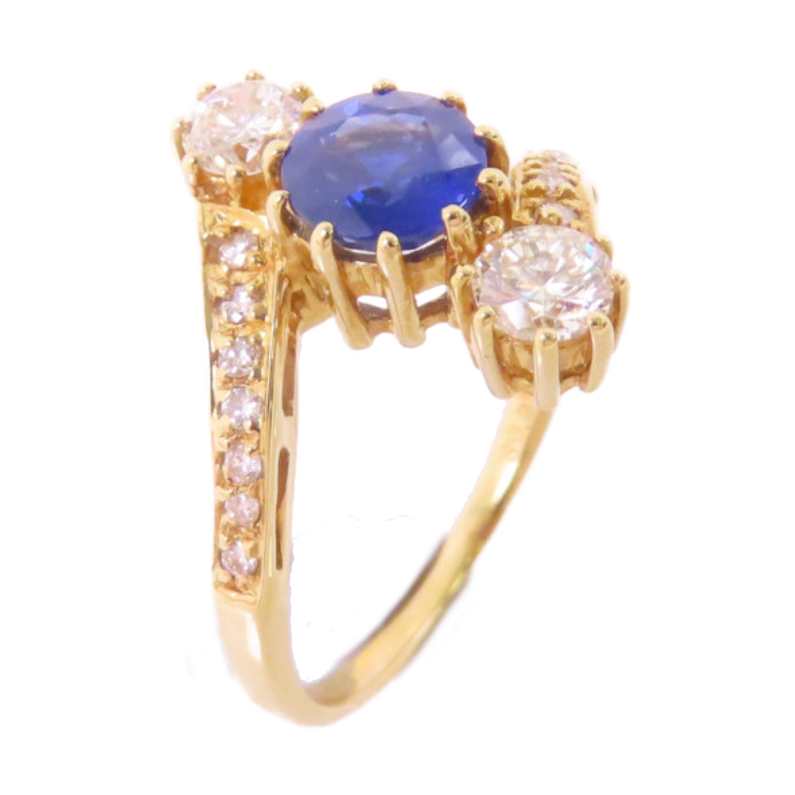 JEWELRY 18K黃金/0.90ct藍寶石/0.55ct鑽石Sapphire Diamond Ring戒指US#6