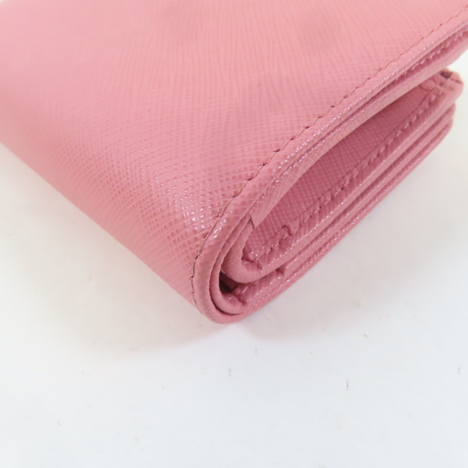 PRADA Saffiano皮革Bifold Wallet金扣錢包粉紅色