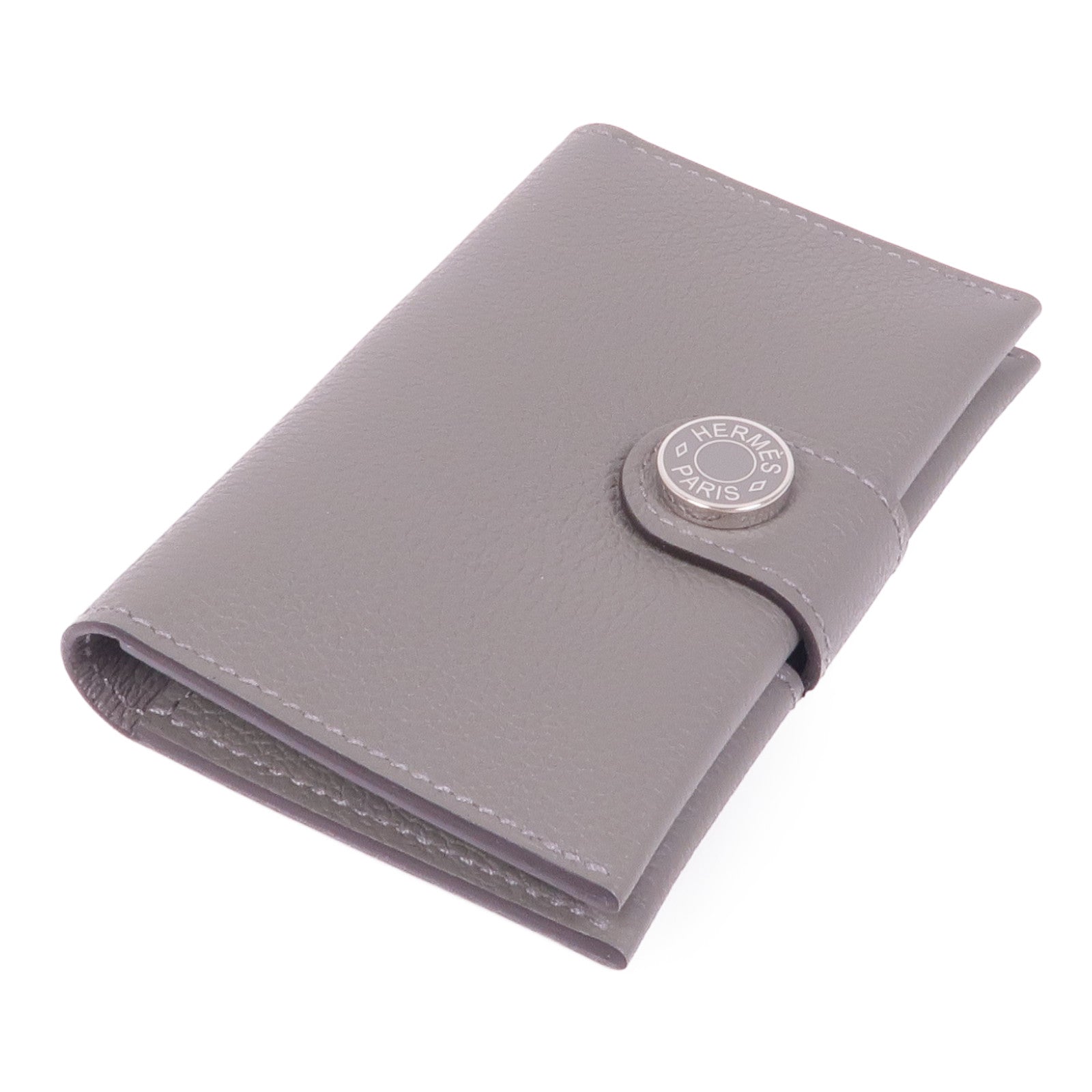 HERMES Evercolor皮革Porte-Cartes銀扣卡片套Gris Meyer
