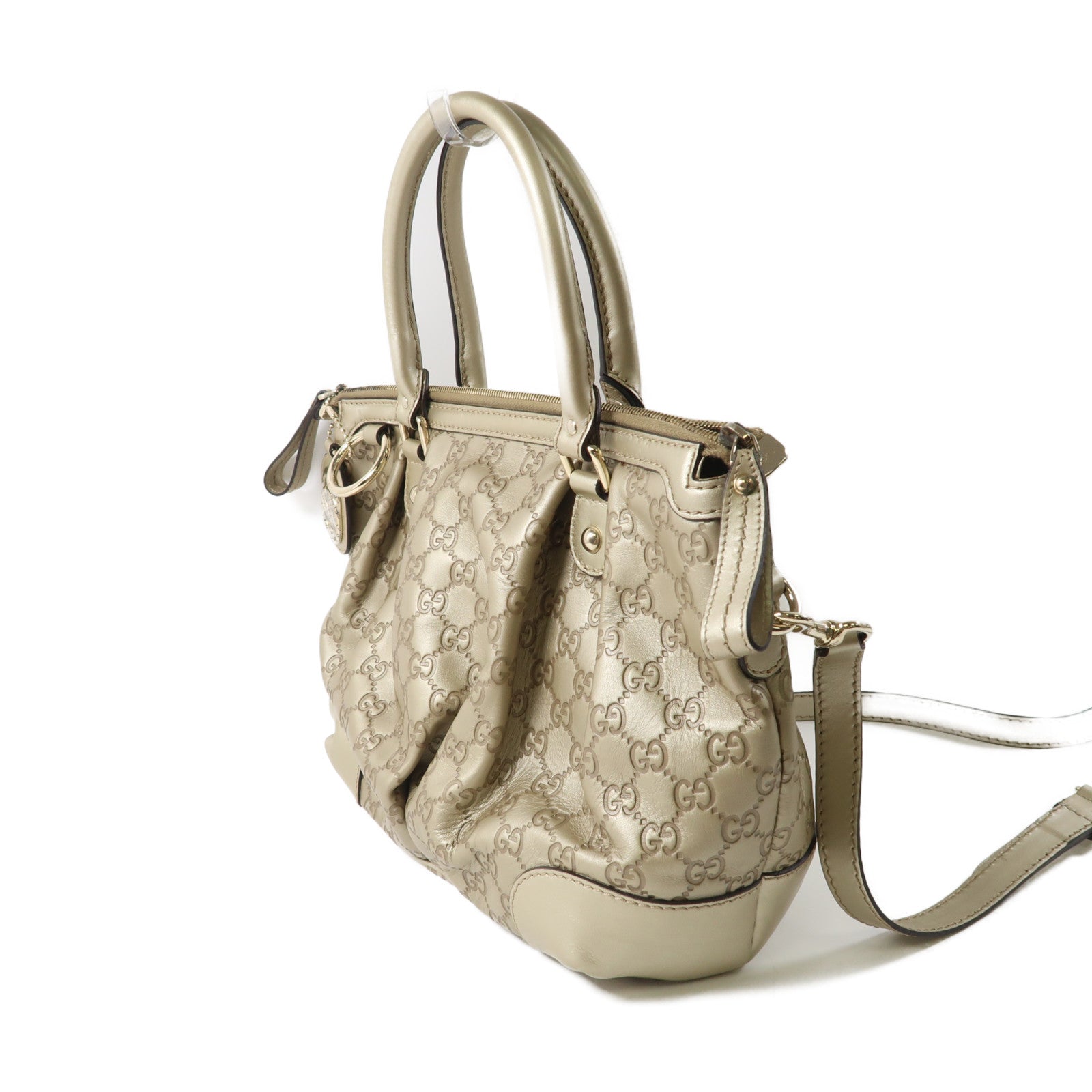 GUCCI 牛皮皮革2 Way Shoulder金扣手挽肩背兩用袋金色