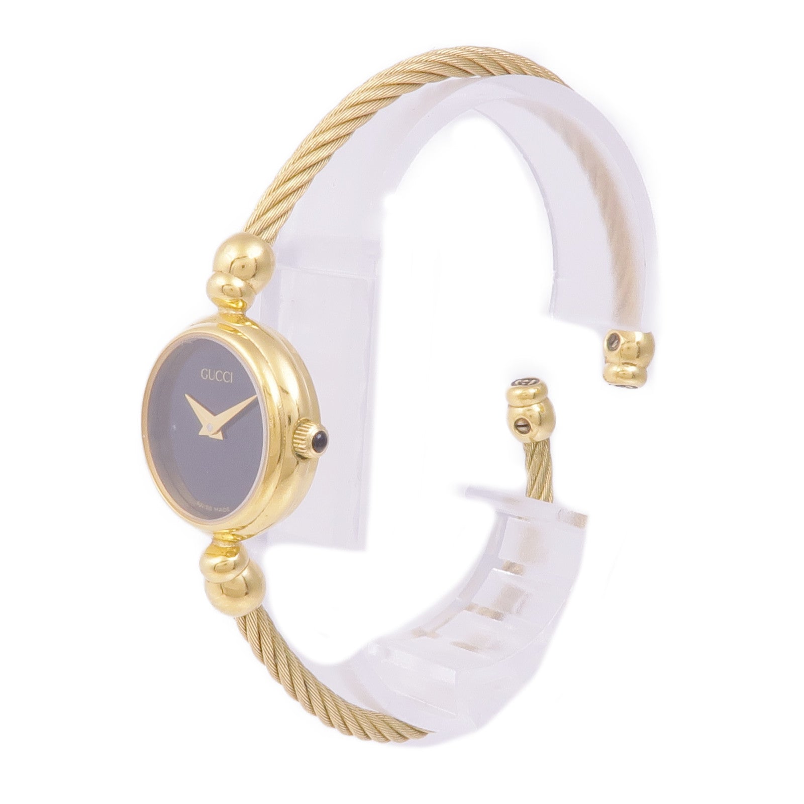 GUCCI Black Dial Gold Bangle Watch 27002.L