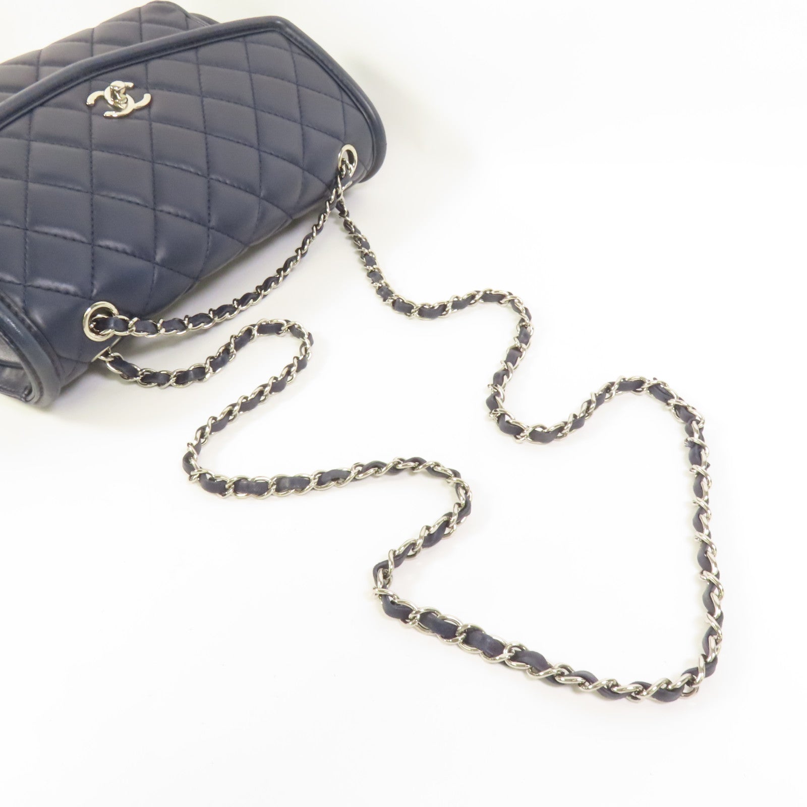 CHANEL 羊皮皮革Chain Shoulder銀扣鏈帶肩背袋