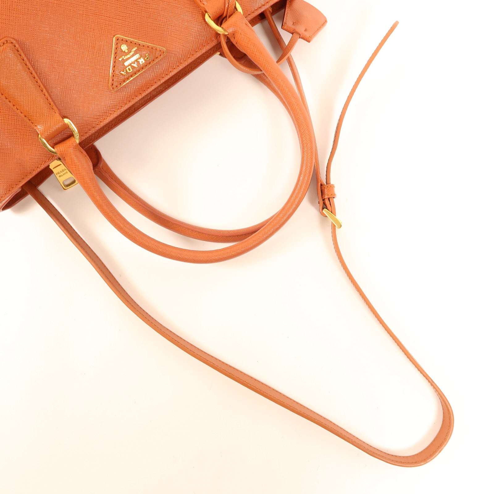 PRADA 牛皮皮革Saffiano Lux金扣手挽肩背兩用袋