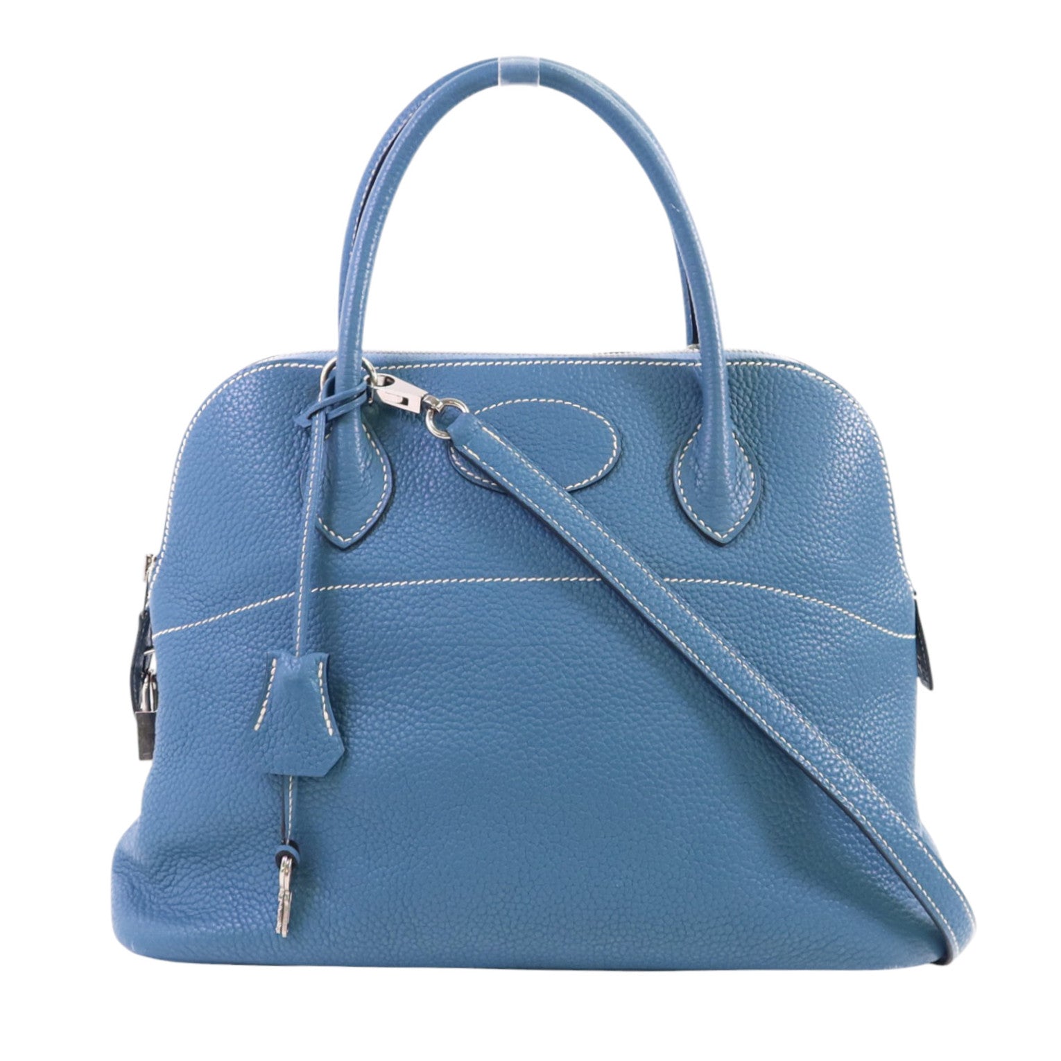 HERMES Clemence皮革Bolide 31銀扣手挽肩背兩用袋Bleu Jean