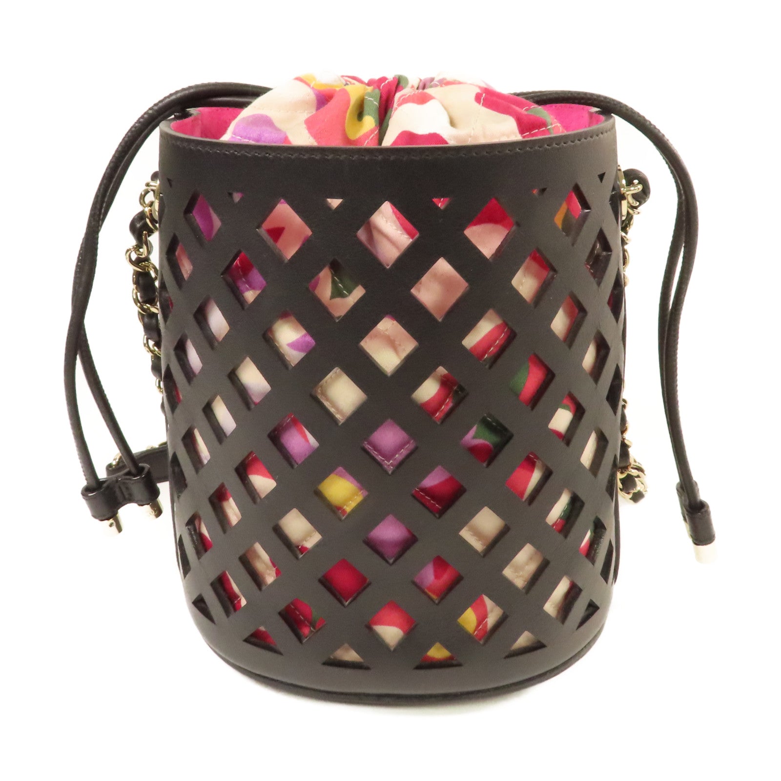 CHANEL **【激減優惠】菱格牛皮皮革/帆布Chain Shoulder Bucket Bag金扣鏈帶肩背袋袋黑色/彩色