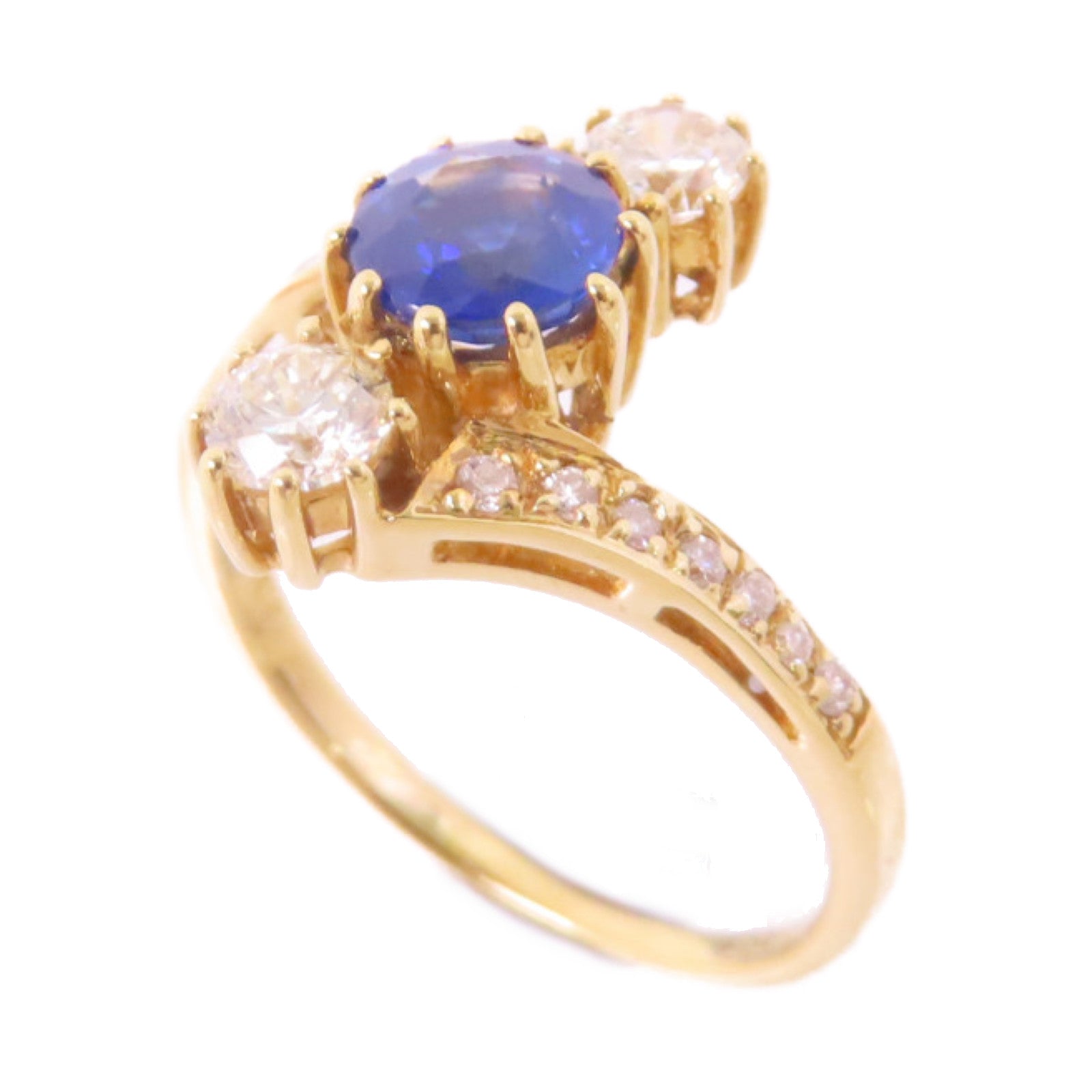 JEWELRY 18K黃金/0.90ct藍寶石/0.55ct鑽石Sapphire Diamond Ring戒指US#6