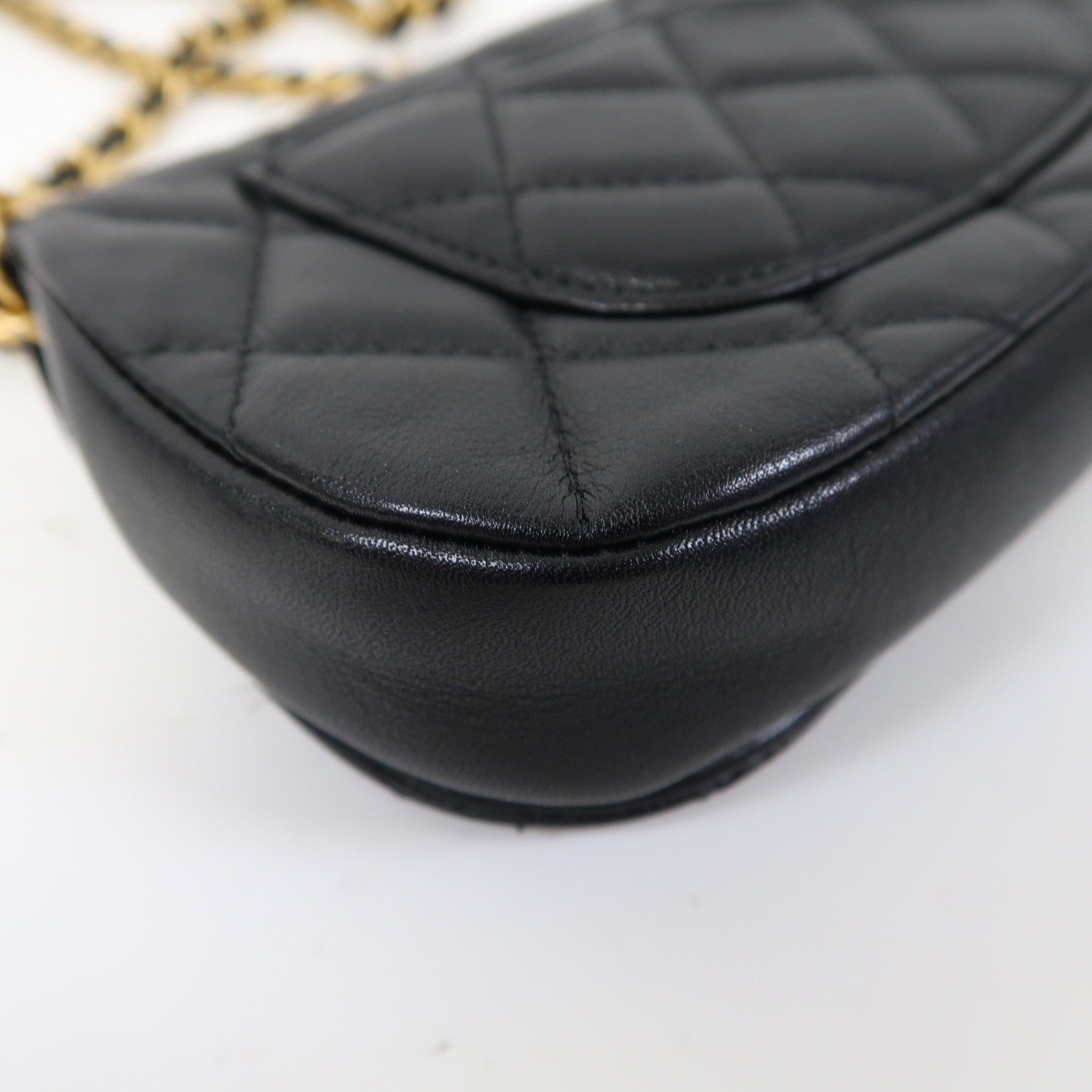 CHANEL 【激減優惠】菱格牛皮皮革Chain Shoulder金扣鏈帶肩背袋黑色
